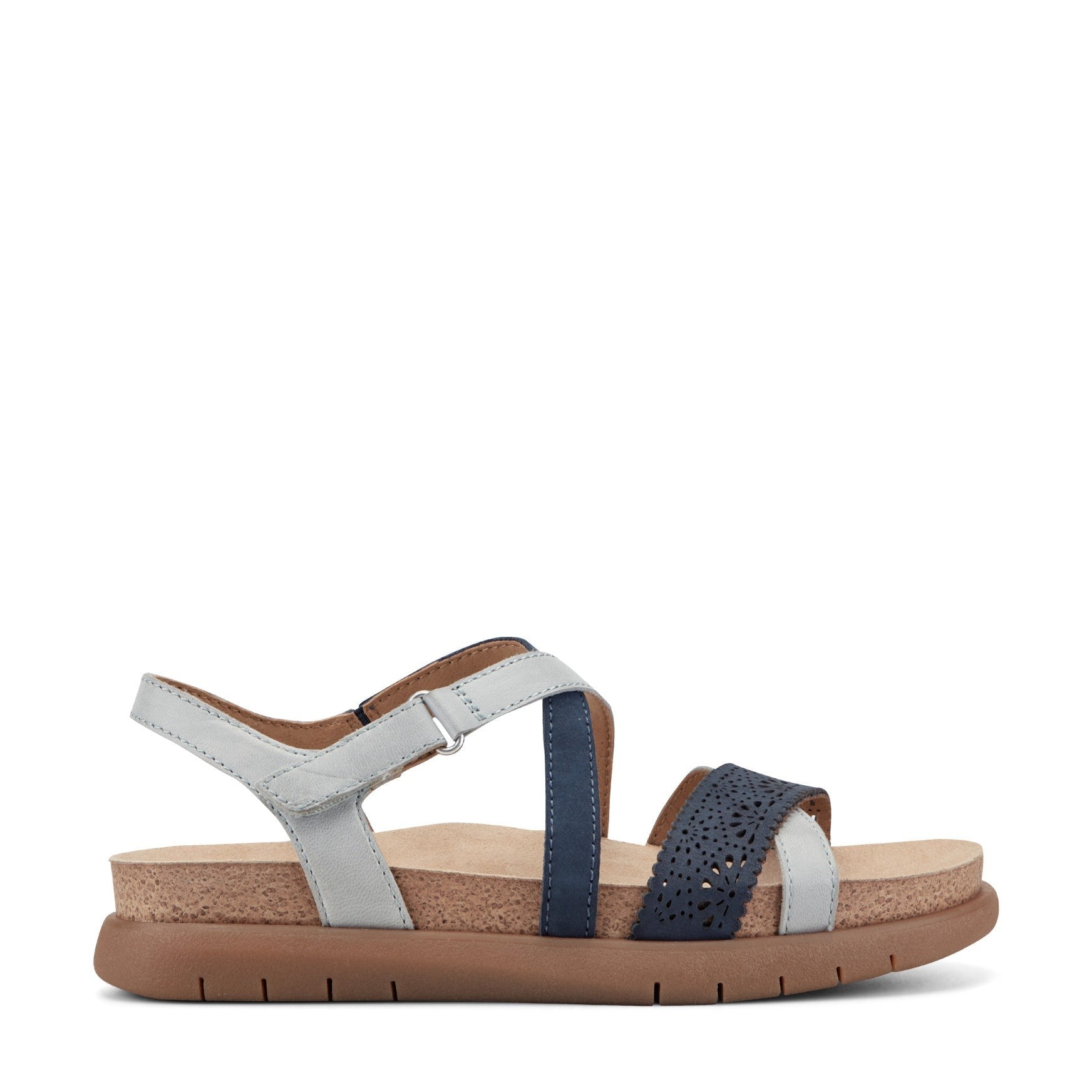 Earth Athena Strappy Sandal Cushioned Support Women's Casual Sandal - Navy/light Blue Leather - 1