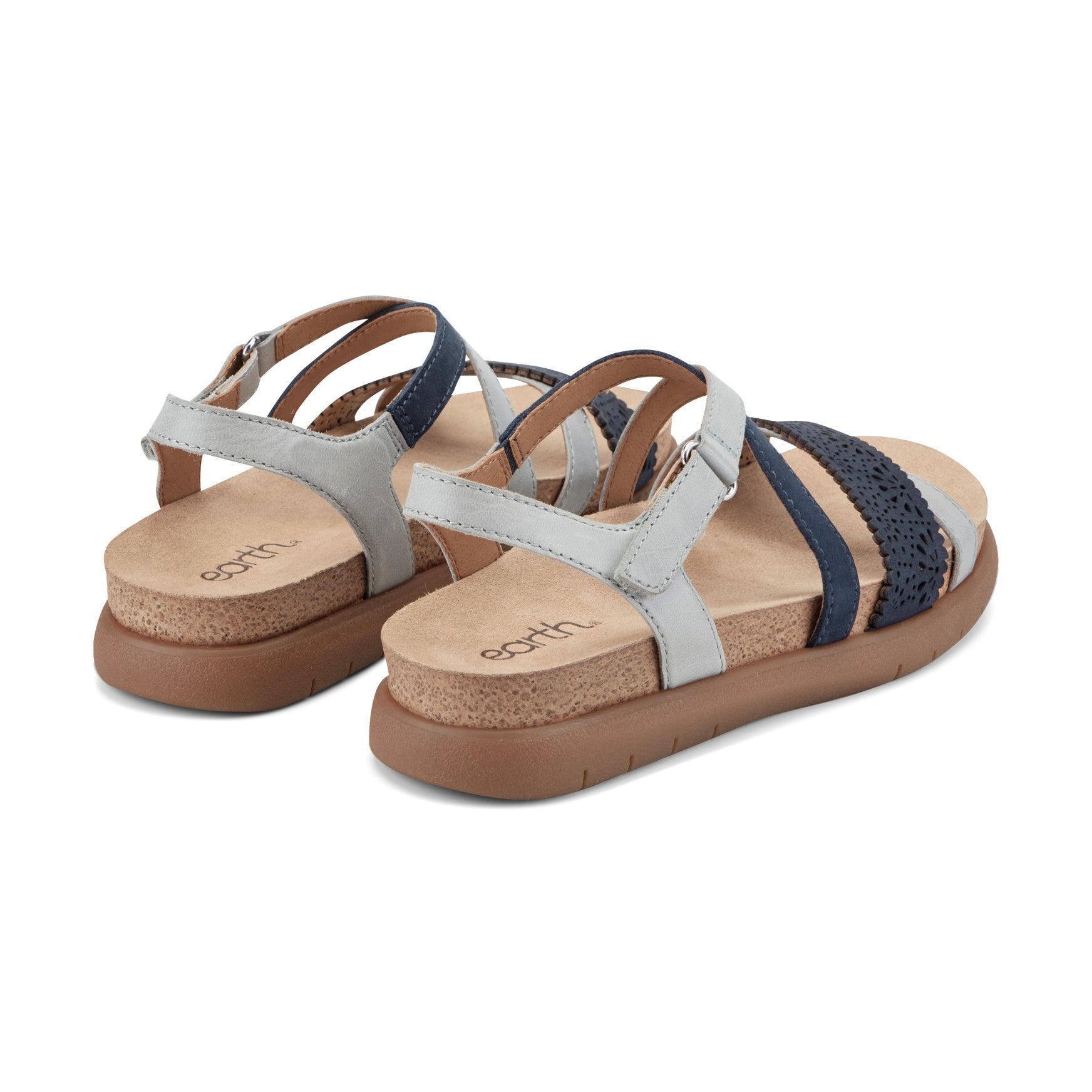 Earth Athena Strappy Sandal Cushioned Support Women's Casual Sandal - Navy/light Blue Leather - 3