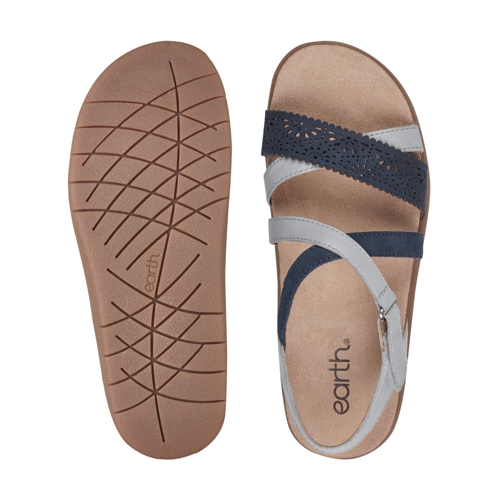 Earth Athena Strappy Sandal Cushioned Support Women's Casual Sandal - Navy/light Blue Leather - 5
