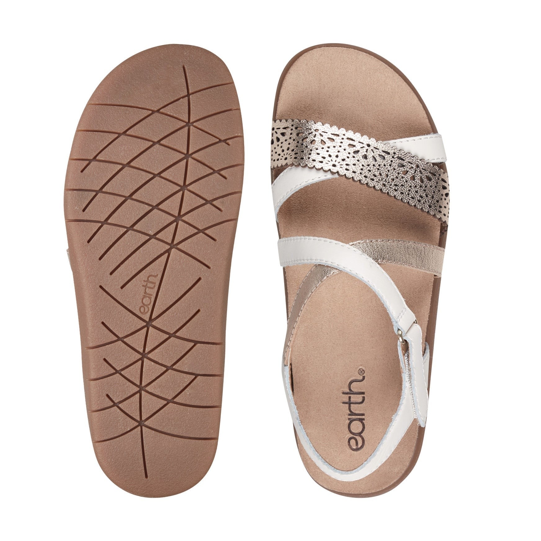 Earth Athena Strappy Sandal Cushioned Support Women's Casual Sandal - Rose Gold/cream Leather - 5