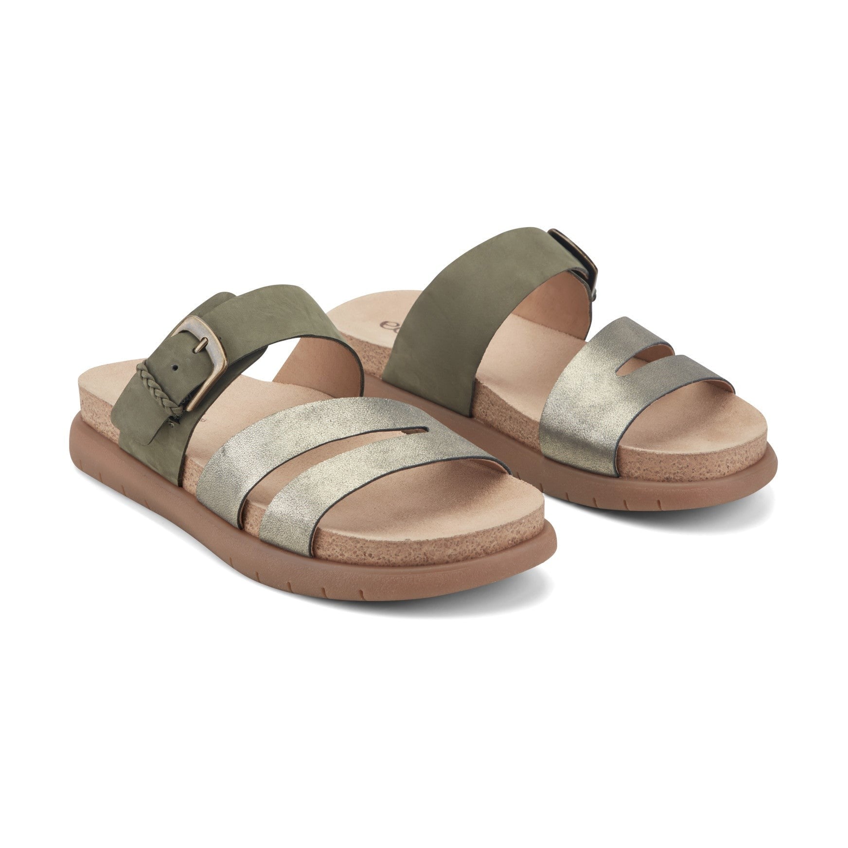 Earth Ayden Strappy Slip-on Sandal Cushioned Arch Support Women's Casual Sandal - Dark Green Leather - 2