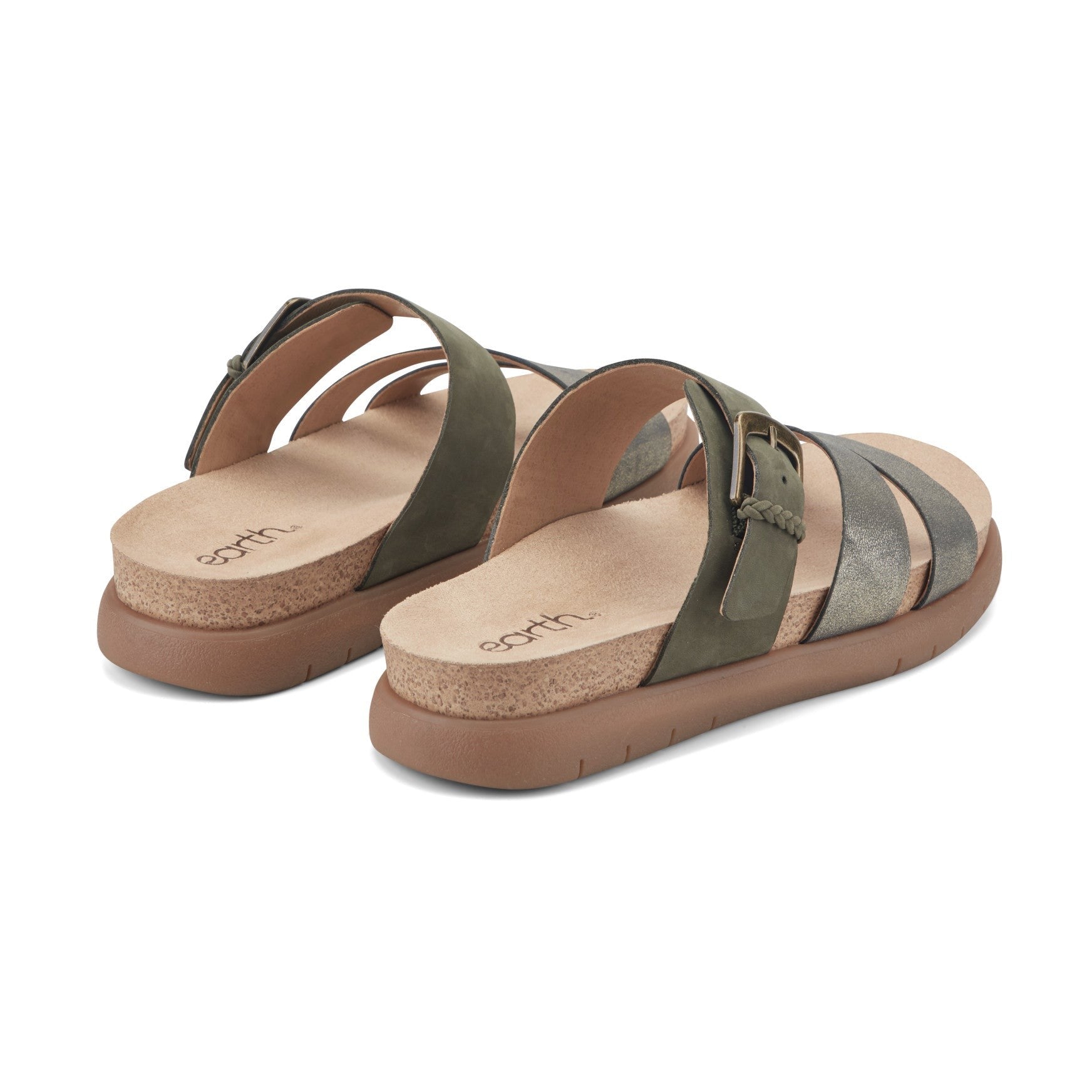Earth Ayden Strappy Slip-on Sandal Cushioned Arch Support Women's Casual Sandal - Dark Green Leather - 3