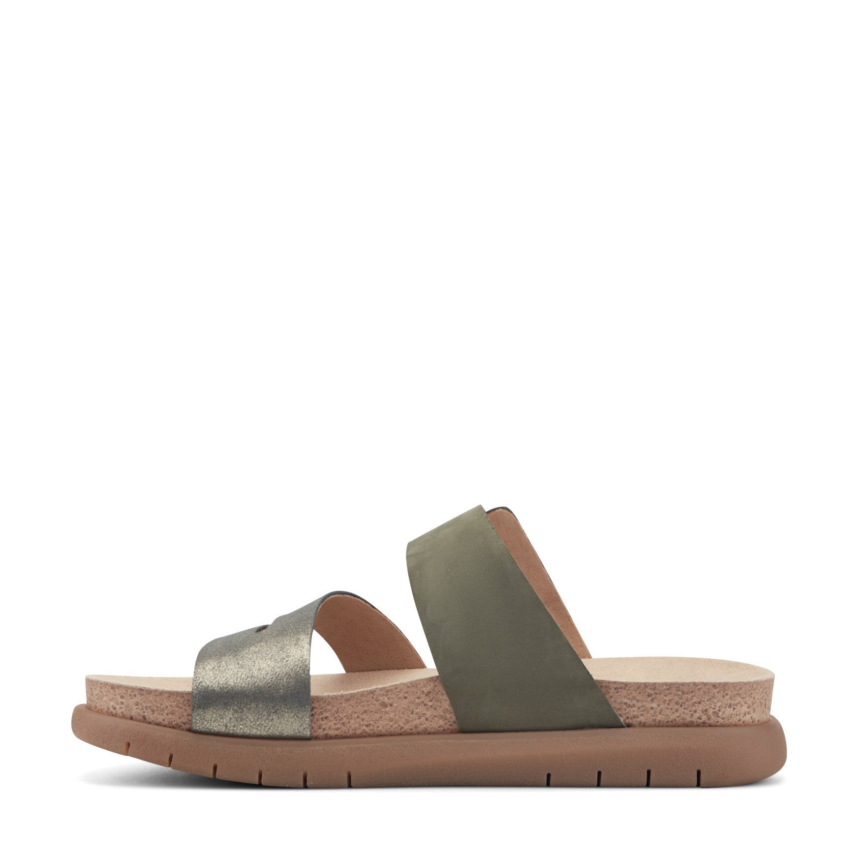 Earth Ayden Strappy Slip-on Sandal Cushioned Arch Support Women's Casual Sandal - Dark Green Leather - 4