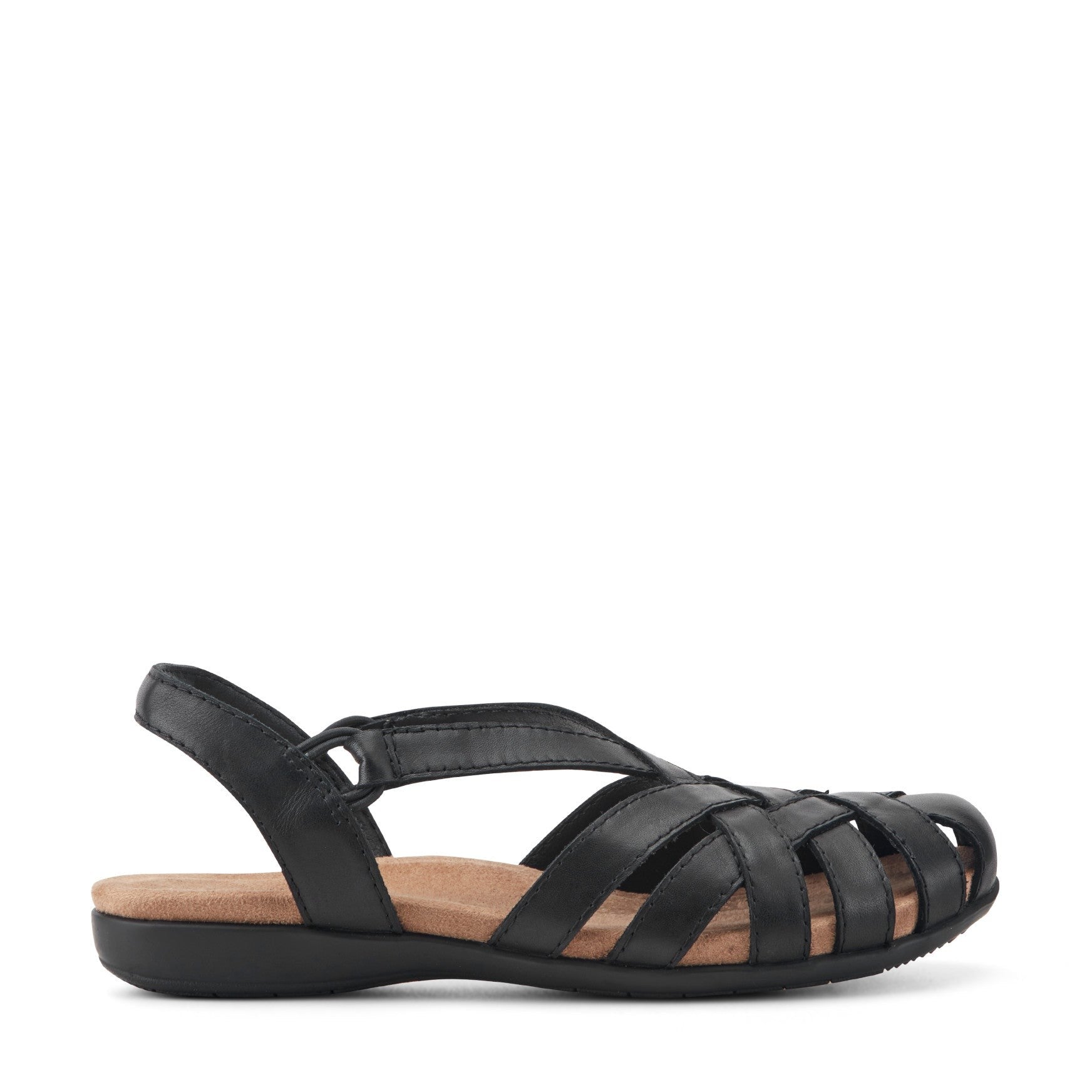 Earth Berri Woven Slip-On - Cushioned Arch Support Women's Sandal - Black Leather - 1