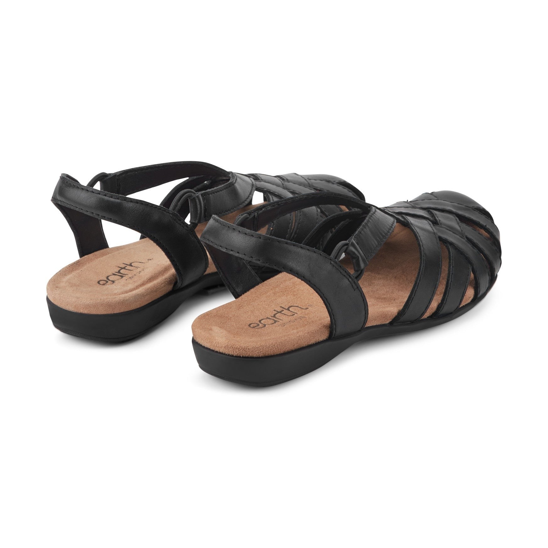 Earth Berri Woven Slip-On - Cushioned Arch Support Women's Sandal - Black Leather - 4