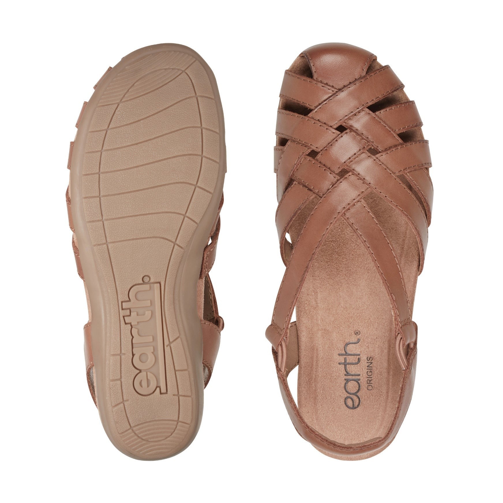Earth Berri Woven Slip-On - Cushioned Arch Support Women's Sandal - Light Brown Leather - 6