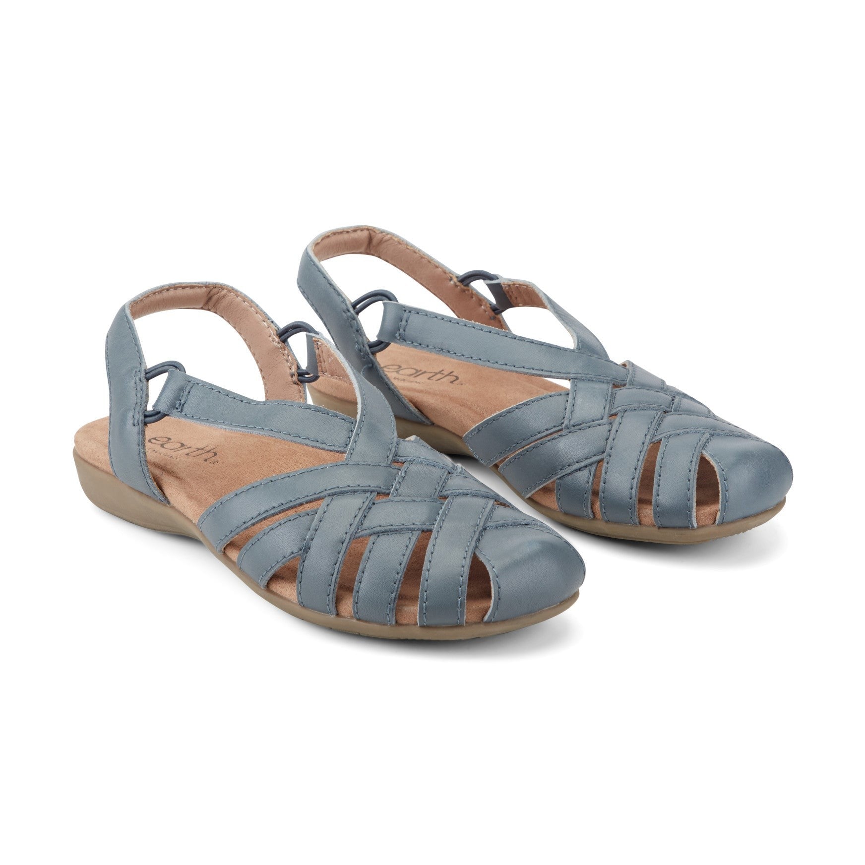 Earth Berri Woven Slip-On - Cushioned Arch Support Women's Sandal - Medium Blue Leather - 2