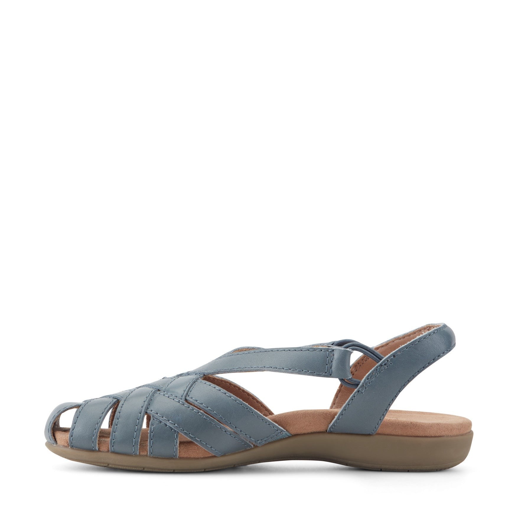 Earth Berri Woven Slip-On - Cushioned Arch Support Women's Sandal - Medium Blue Leather - 5
