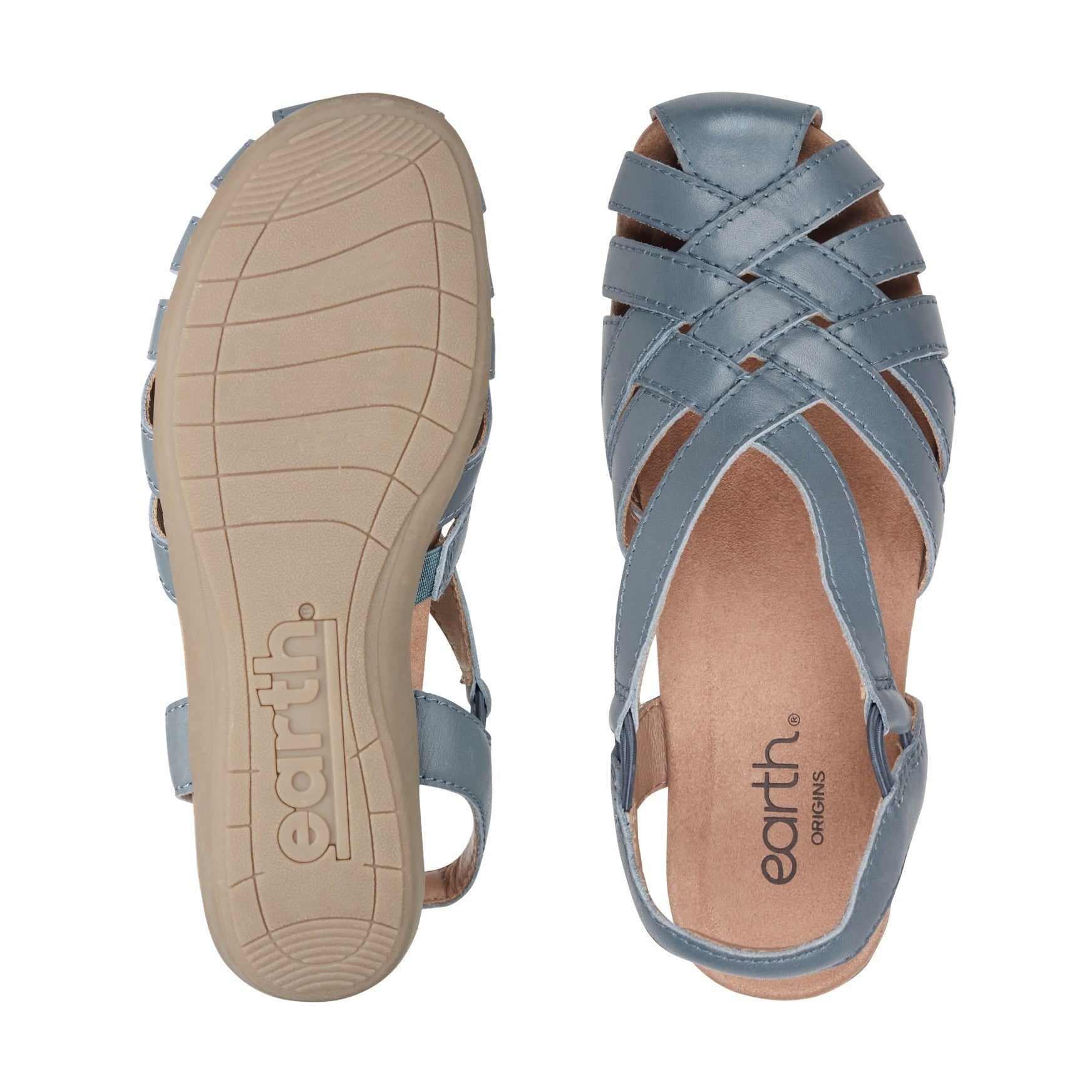 Earth Berri Woven Slip-On - Cushioned Arch Support Women's Sandal - Medium Blue Leather - 6