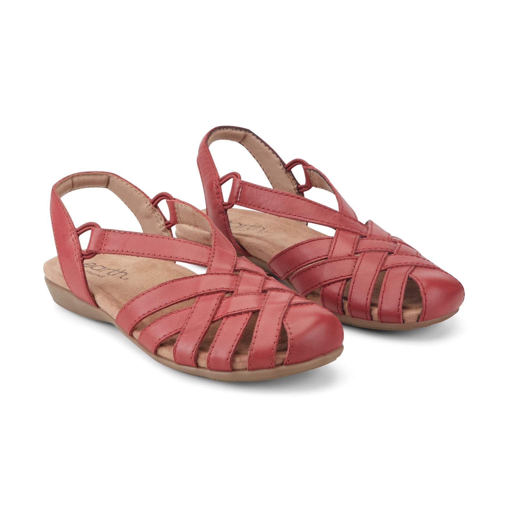 Earth Berri Woven Slip-On - Cushioned Arch Support Women's Sandal - Medium Red Leather - 2
