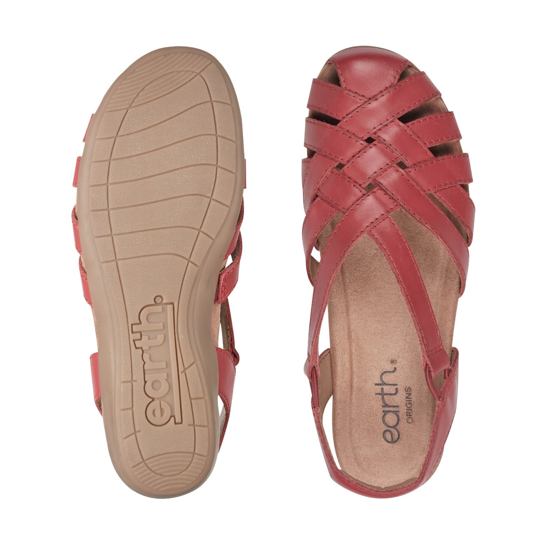 Earth Berri Woven Slip-On - Cushioned Arch Support Women's Sandal - Medium Red Leather - 6
