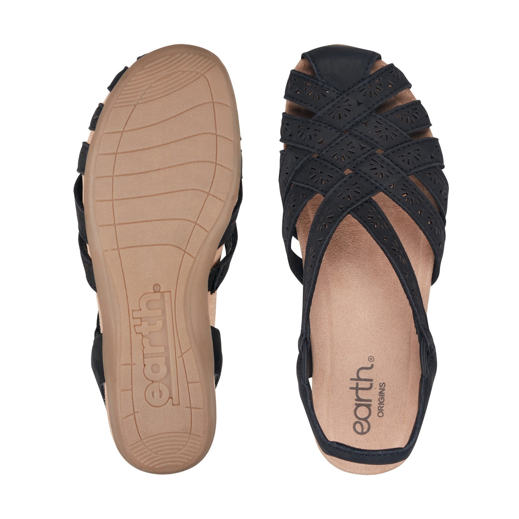 Earth Briel Cushioned Arch Support Slingback Flat Women's Casual Shoe - Black Leather - 5