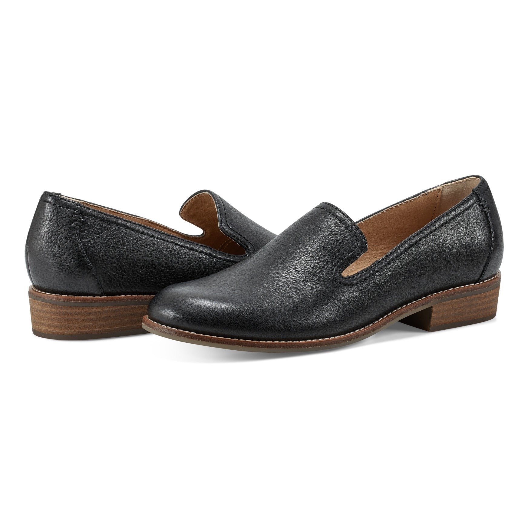 Earth Edna Round Toe Casual Slip-on Flat - Cushioned Arch Support Women's Loafer - Black - 7