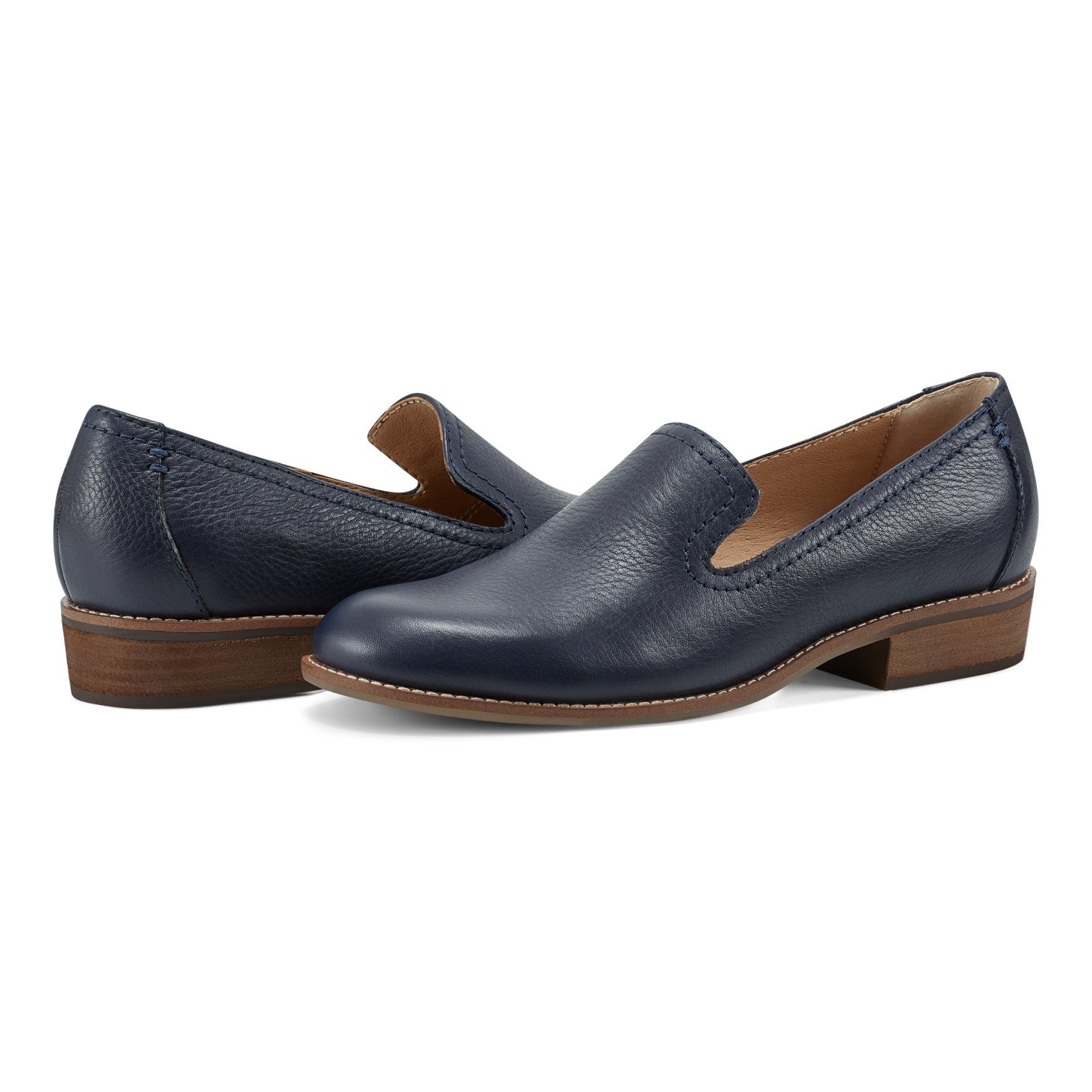 Earth Edna Round Toe Casual Slip-on Flat - Cushioned Arch Support Women's Loafer - Dark Blue - 7