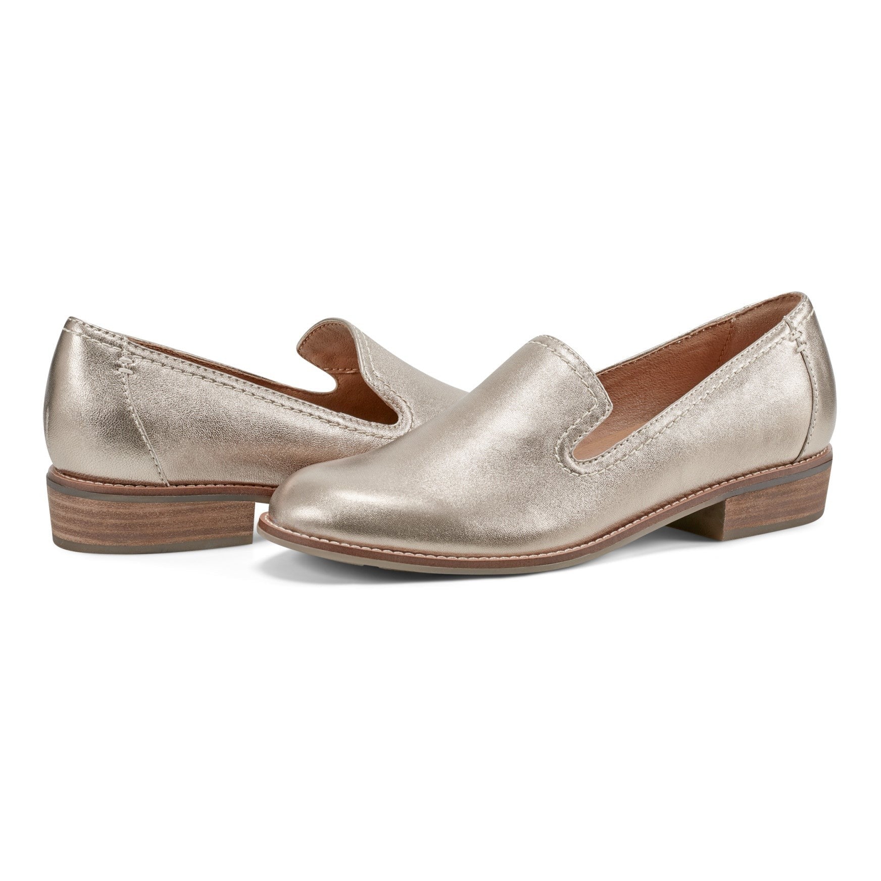 Earth Edna Round Toe Casual Slip-on Flat - Cushioned Arch Support Women's Loafer - Gold - 7