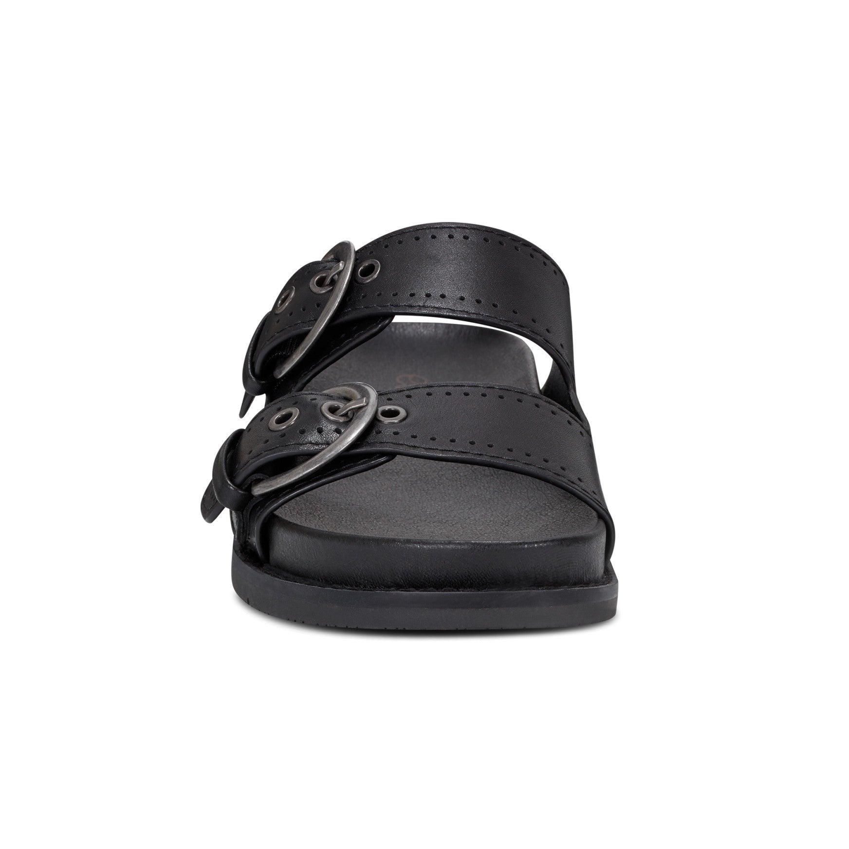 Earth Francii Cushioned Double-Buckle Women's Flat Sandal - Black Leather - 3