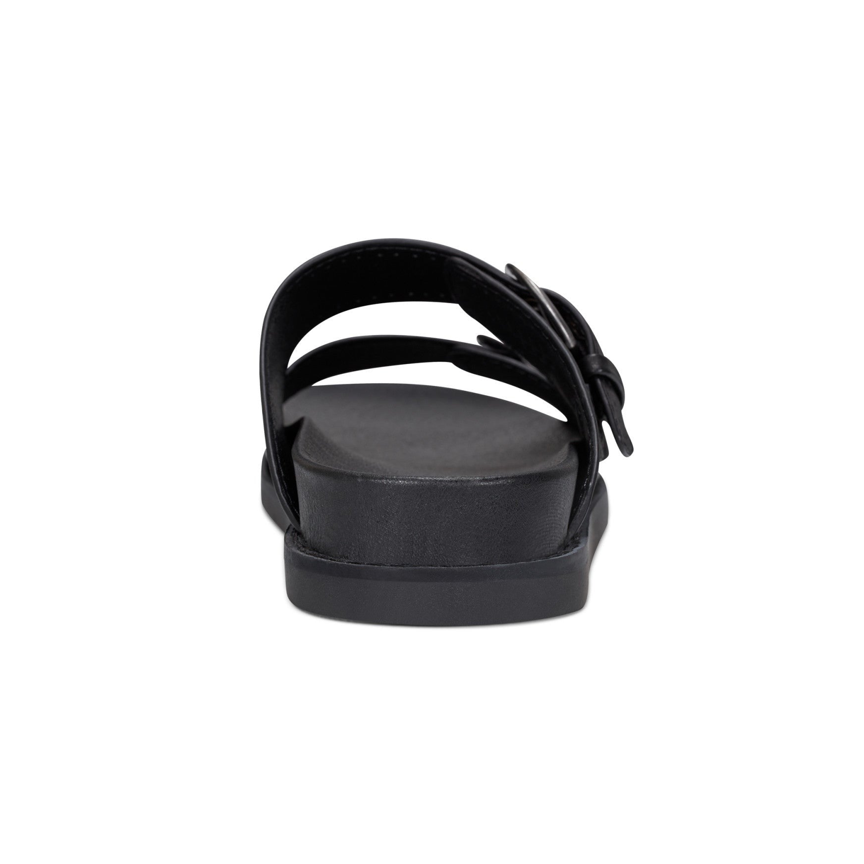 Earth Francii Cushioned Double-Buckle Women's Flat Sandal - Black Leather - 4