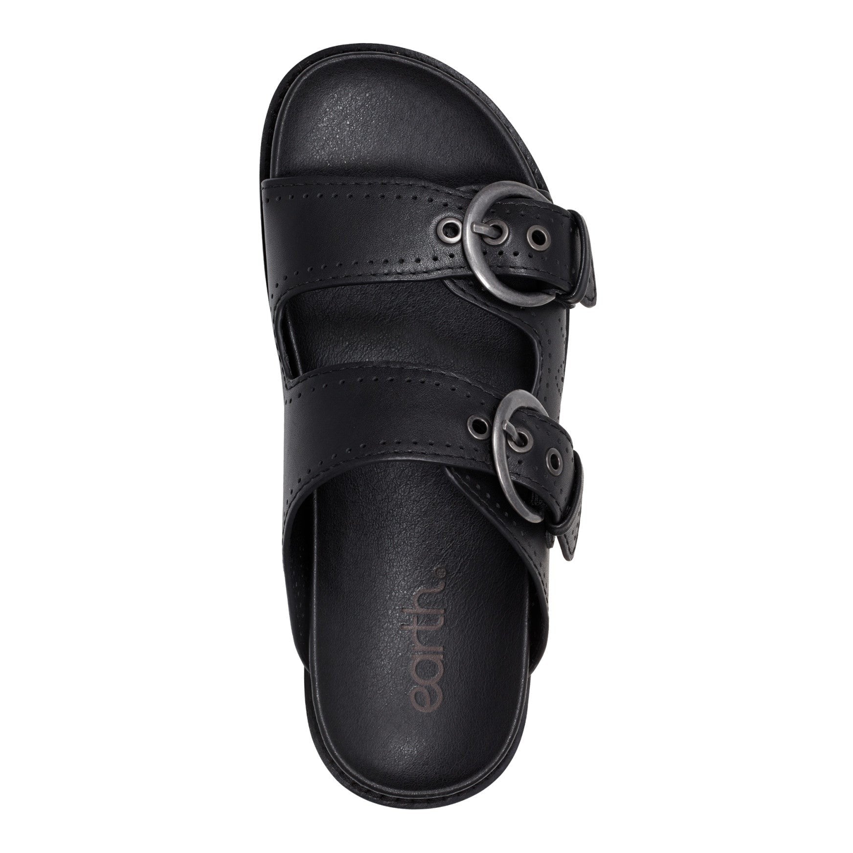 Earth Francii Cushioned Double-Buckle Women's Flat Sandal - Black Leather - 5