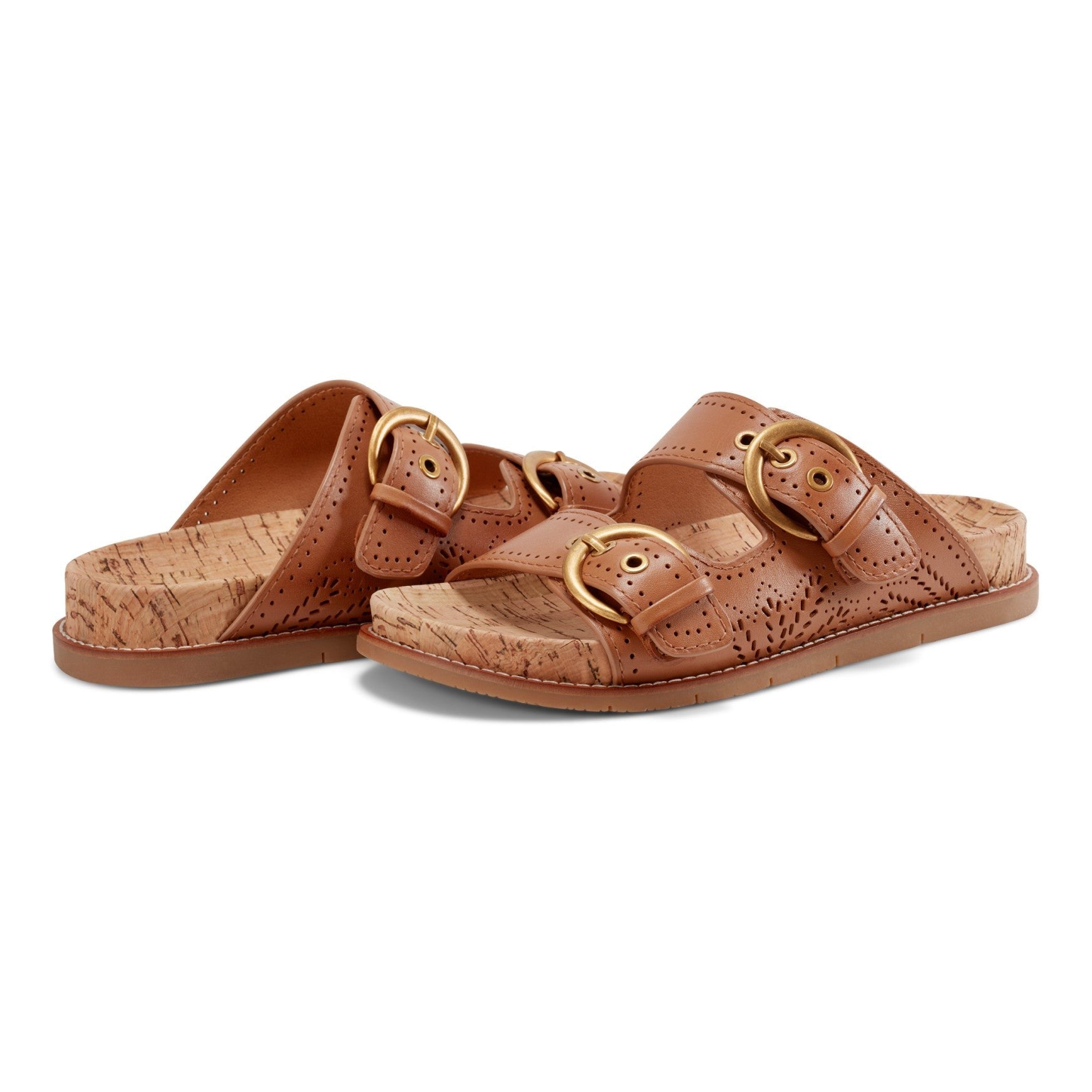 Earth Francii Cushioned Double-Buckle Women's Flat Sandal - Medium Natural Leather - 7