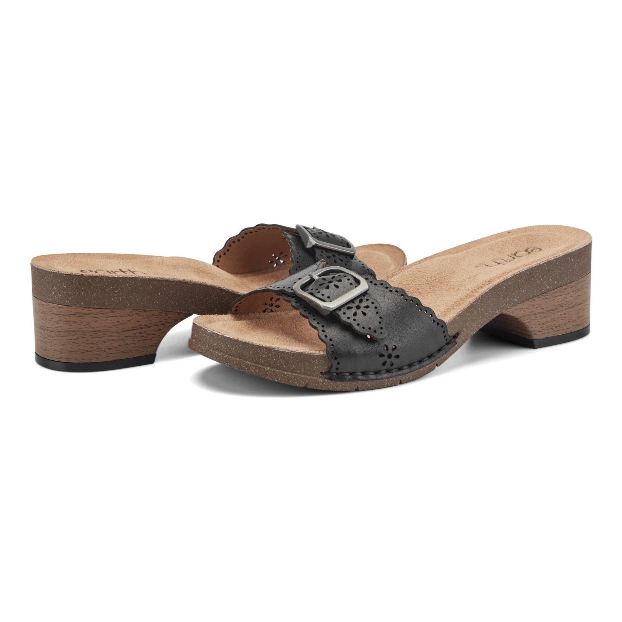 Earth Haisly Slip-on Clog Sandal Cushioned Arch Support Women's Sandal - Black Leather - 7