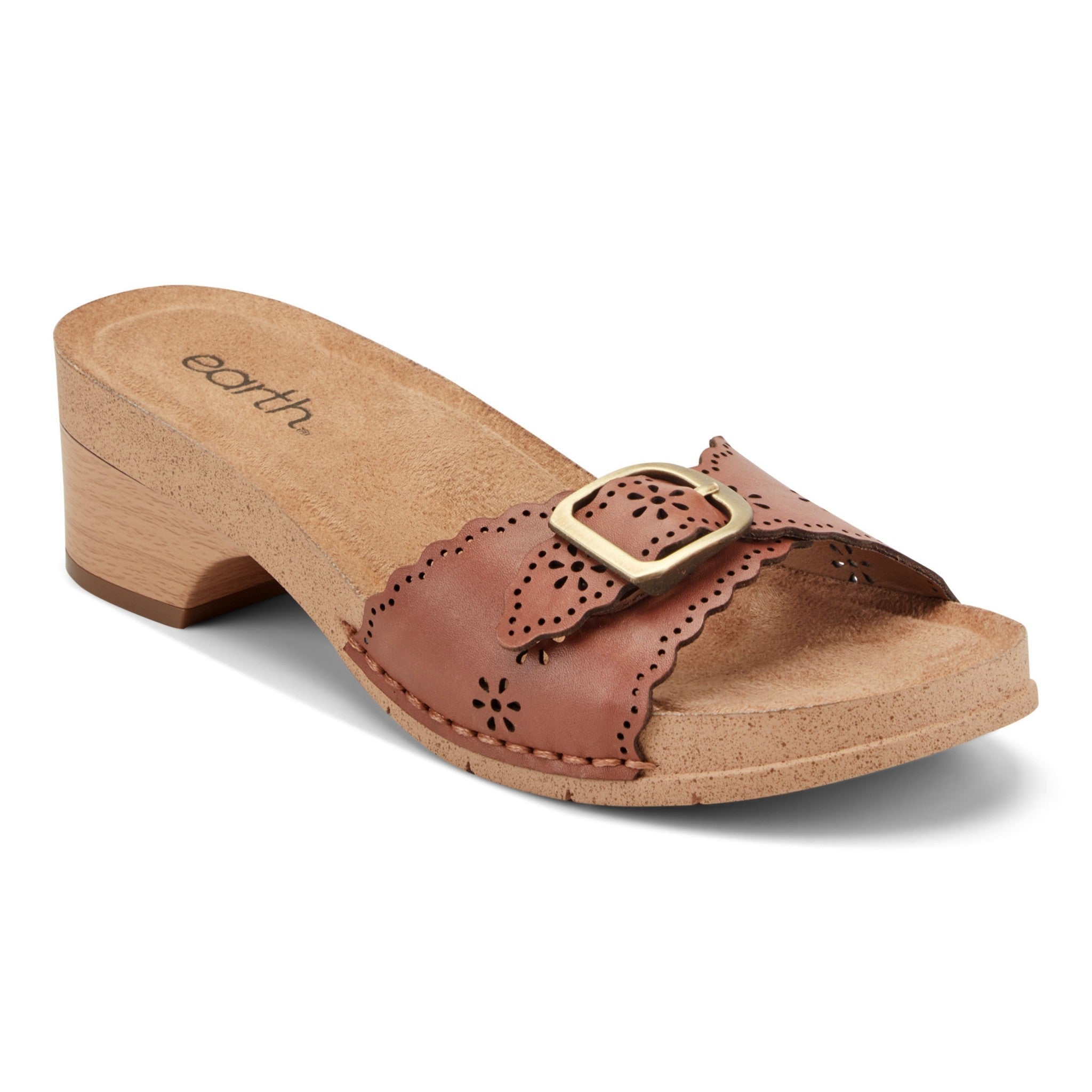 Earth Haisly Slip-on Clog Sandal Cushioned Arch Support Women's Sandal - Medium Brown Leather - 2