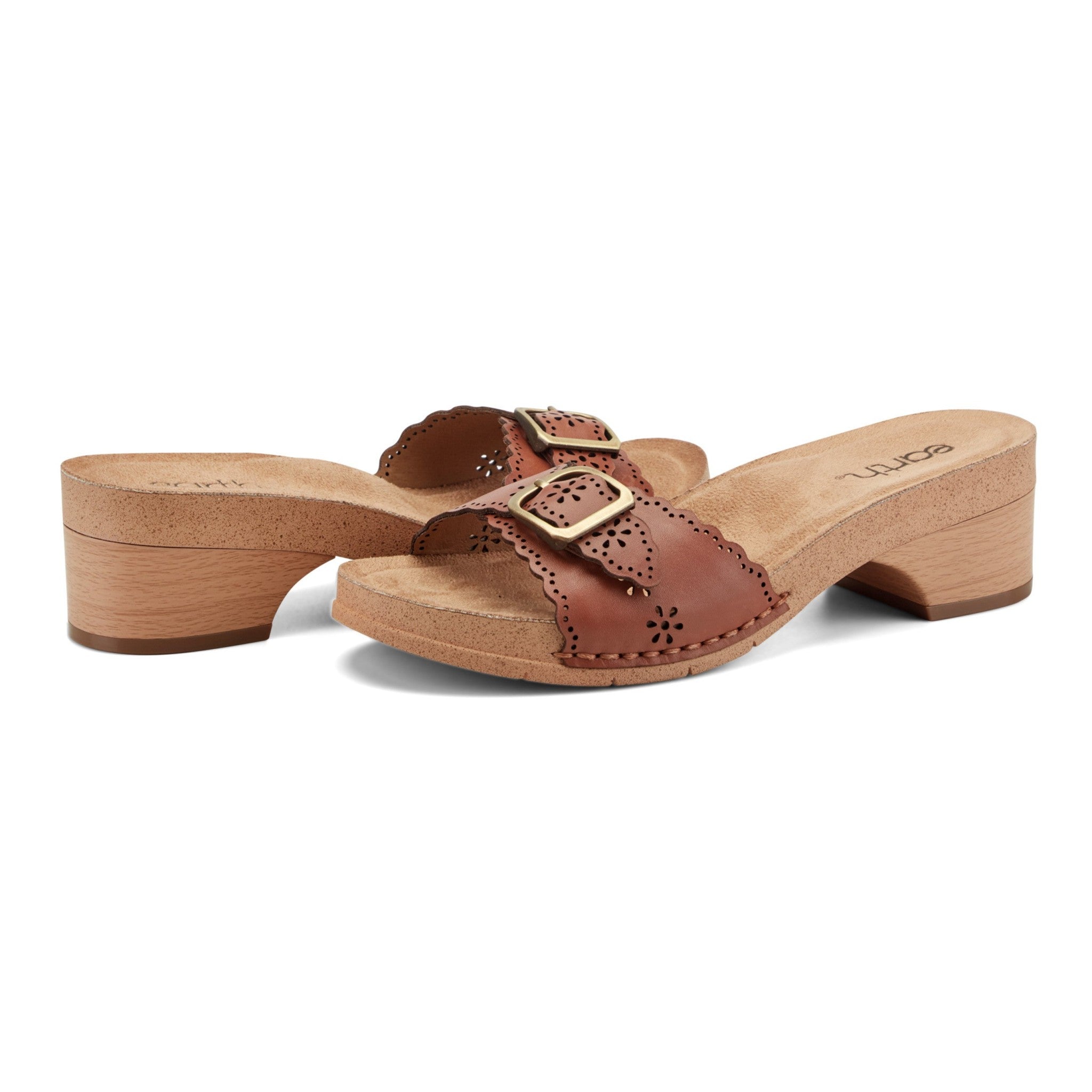 Earth Haisly Slip-on Clog Sandal Cushioned Arch Support Women's Sandal - Medium Brown Leather - 7