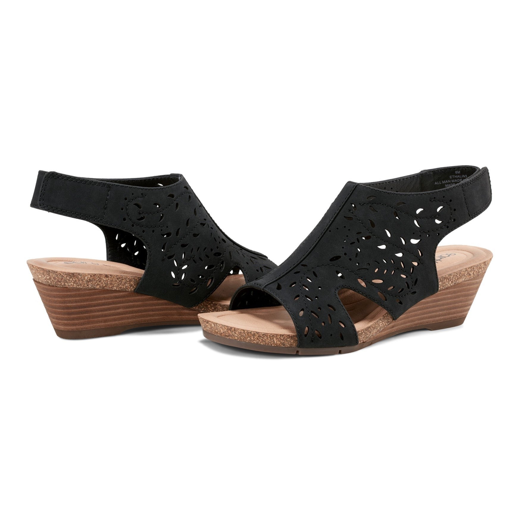 Earth Halin Cushioned Cork Wedge Women's Dress Sandal - Black - 7