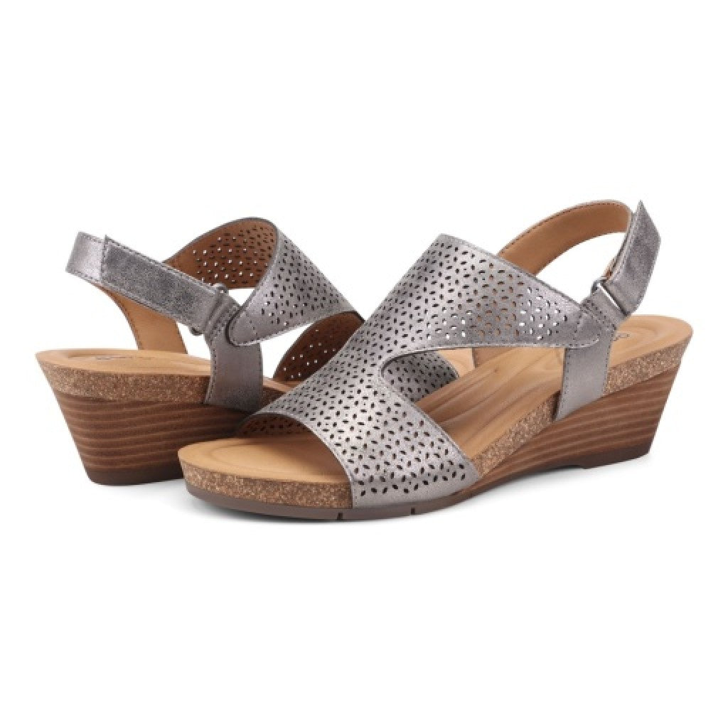 Earth Harten Wedge Sandal Cushioned Arch Support Women's Wedge Sandal - Pewter - 7