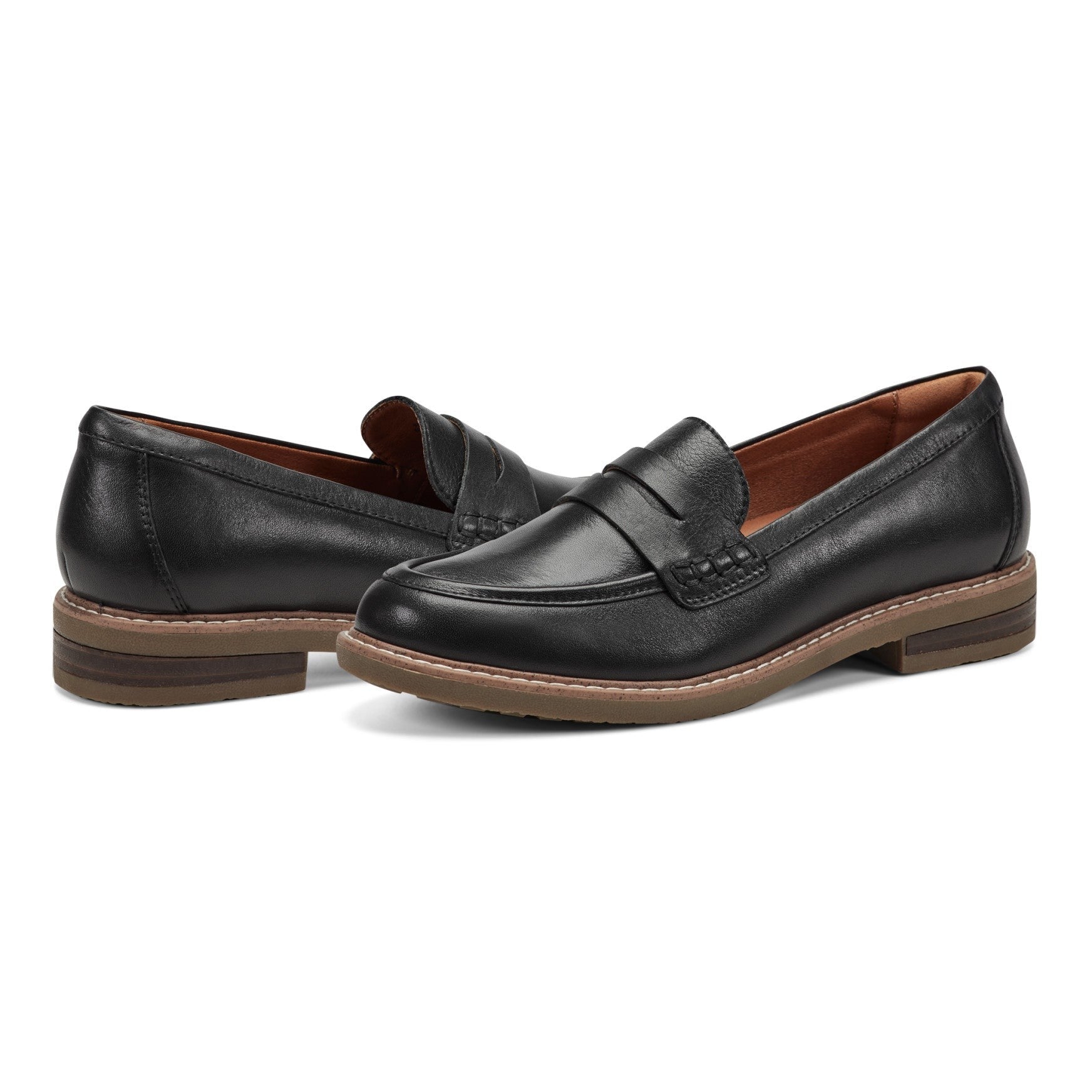 Earth Javas Slip-on Penny Casual Cushioned Arch Support Women's Mules & Loafers - Black Leather - 7