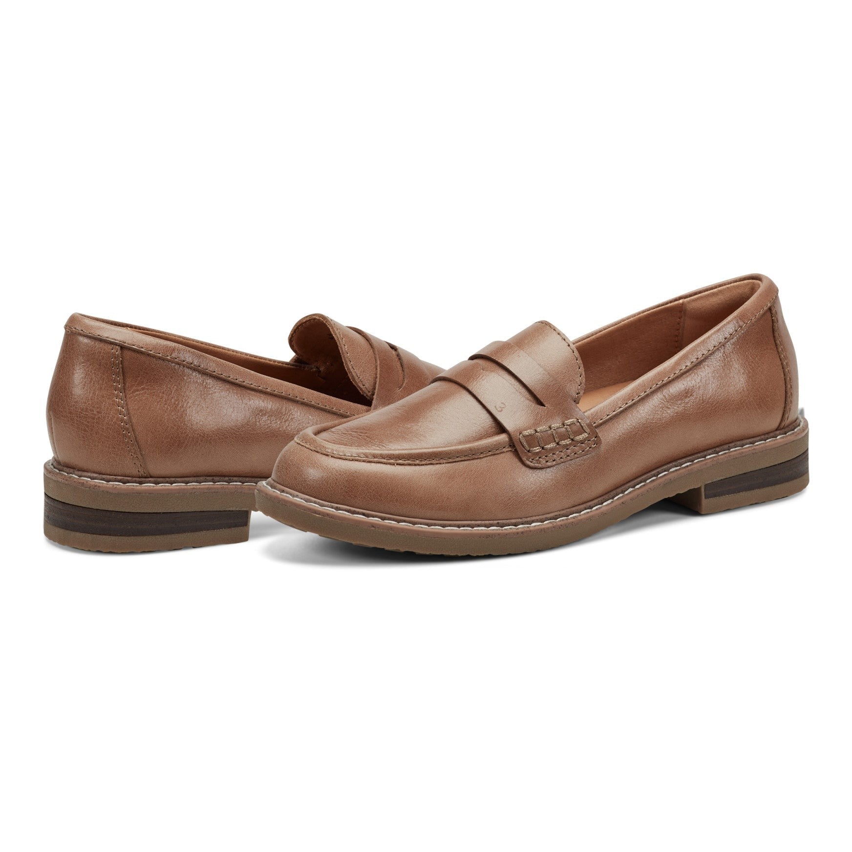 Earth Javas Slip-on Penny Casual Cushioned Arch Support Women's Mules & Loafers - Light Brown Leather - 7