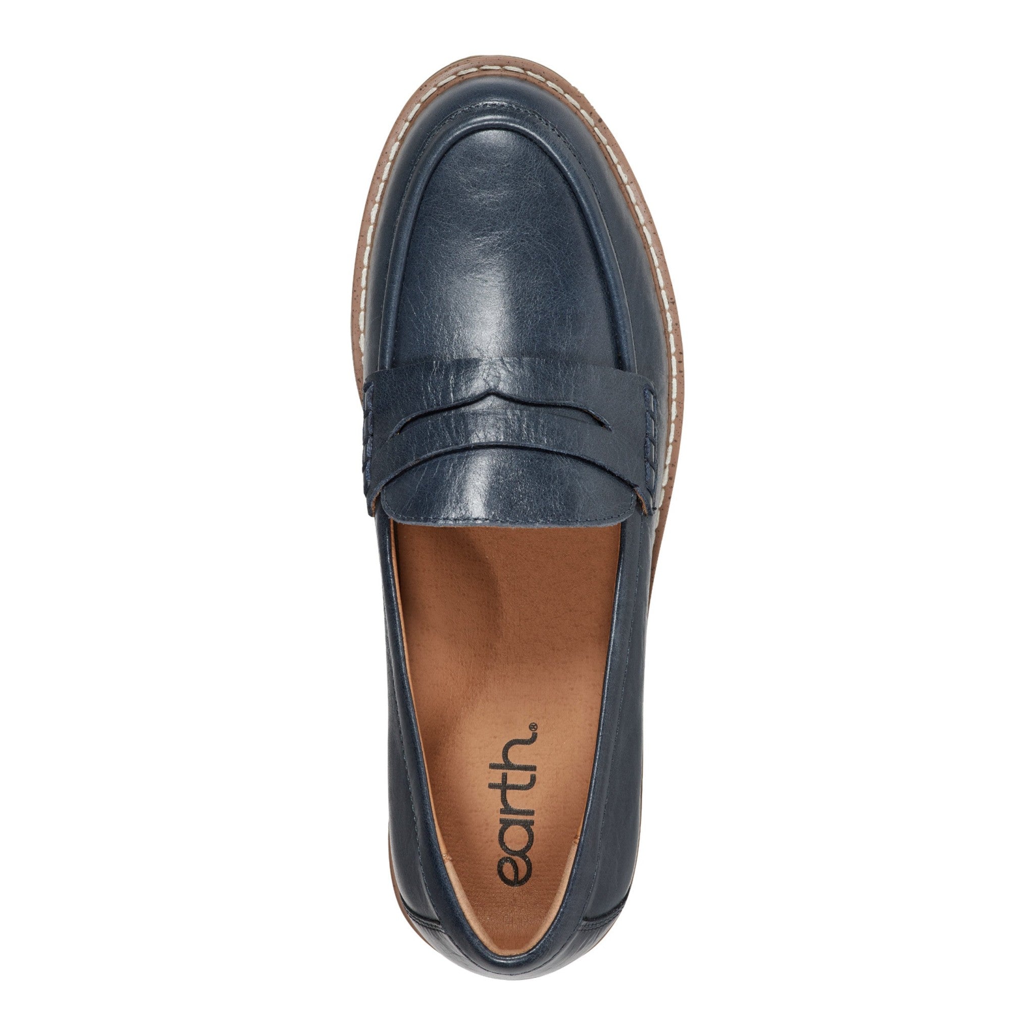 Earth Javas Slip-on Penny Casual Cushioned Arch Support Women's Mules & Loafers - Navy Leather - 5