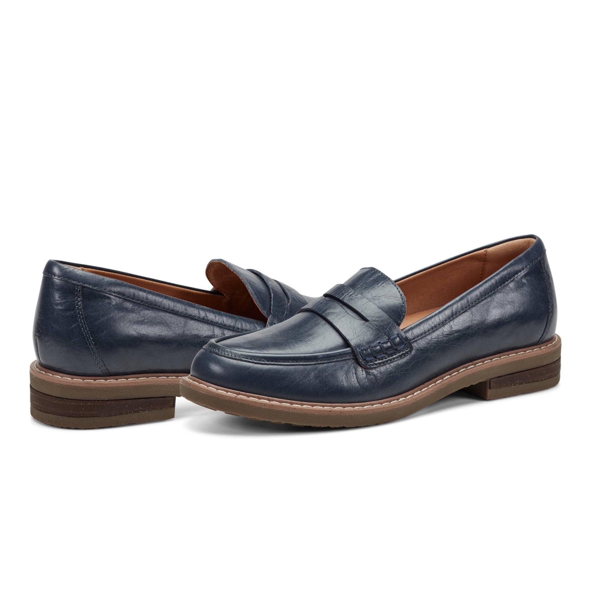 Earth Javas Slip-on Penny Casual Cushioned Arch Support Women's Mules & Loafers - Navy Leather - 7