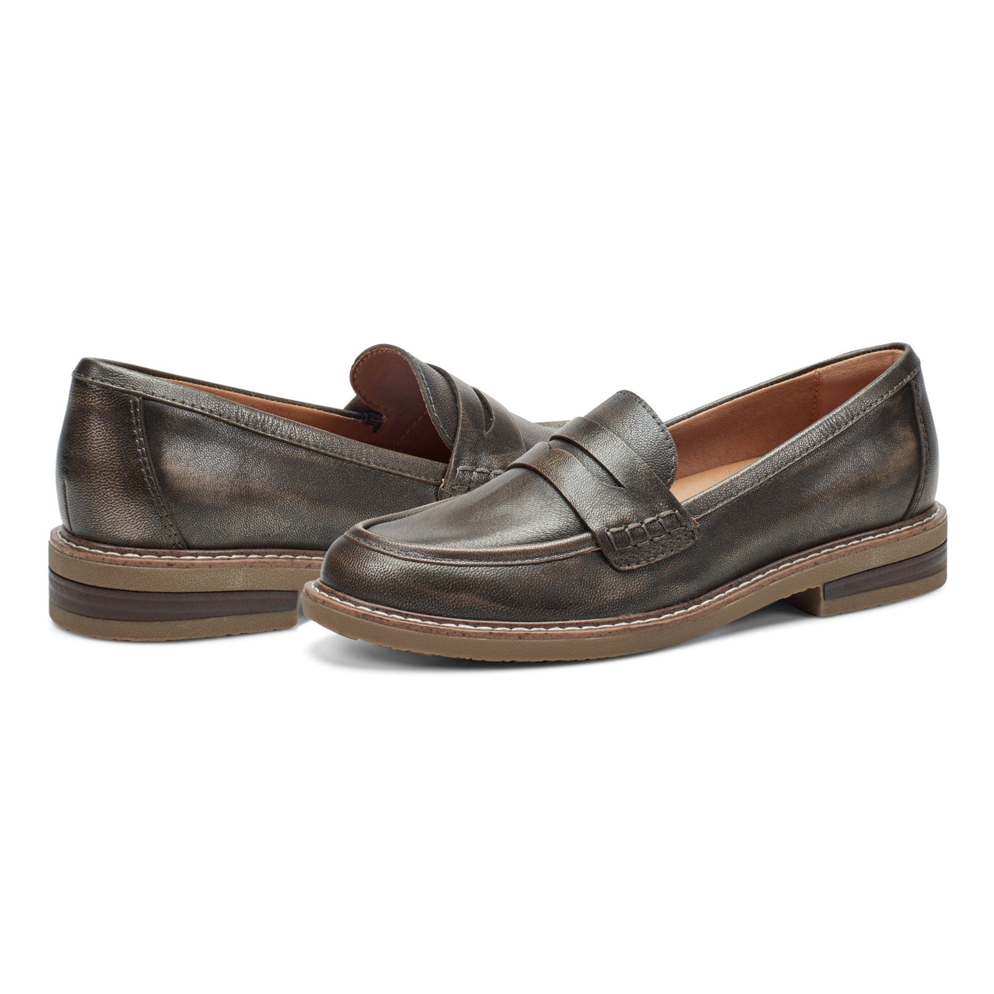 Earth Javas Slip-on Penny Casual Cushioned Arch Support Women's Mules & Loafers - Pewter Leather - 7