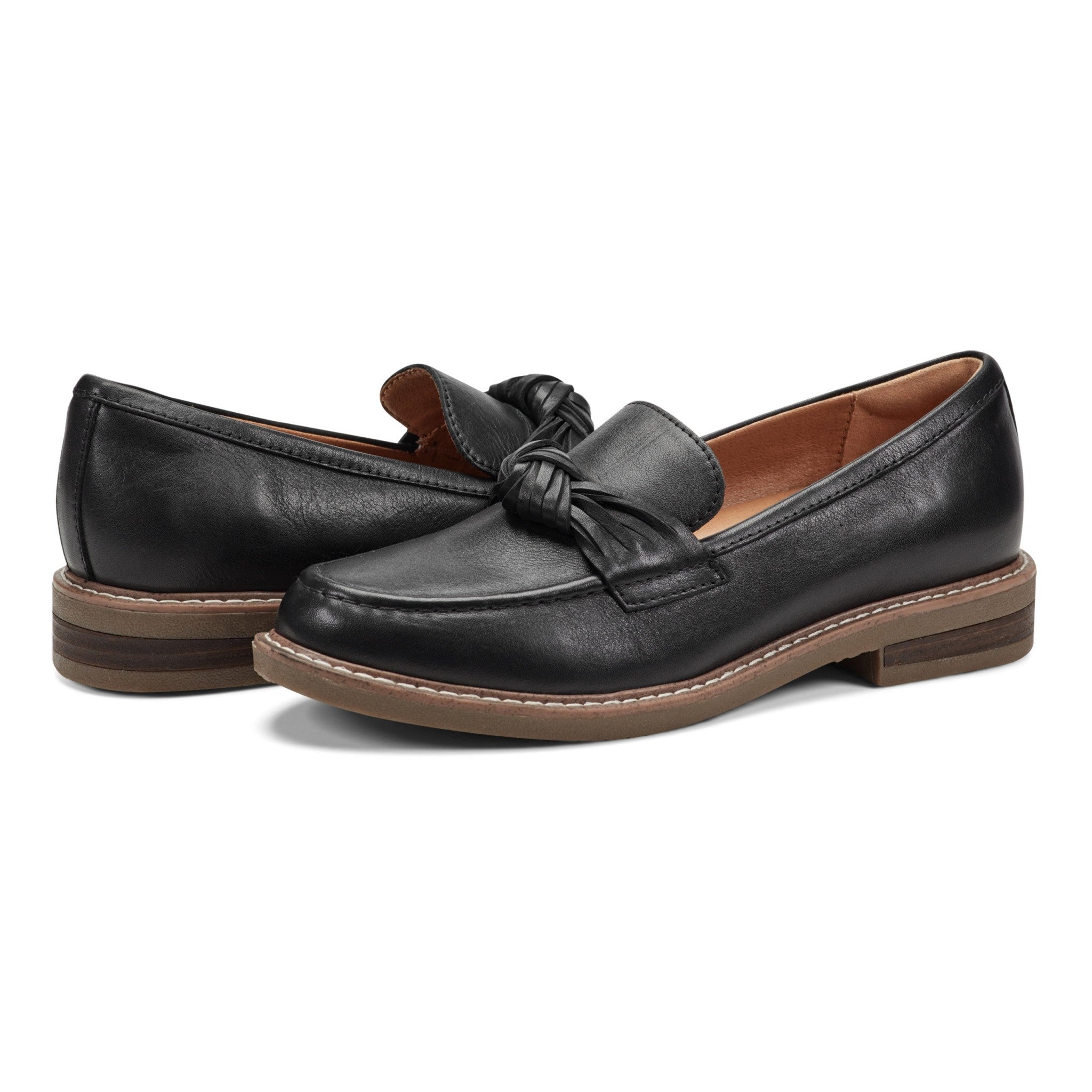 Earth Jayde Leather Knotted Casual - Cushioned Arch Support Women's Mules & Loafers - Black Leather - 7