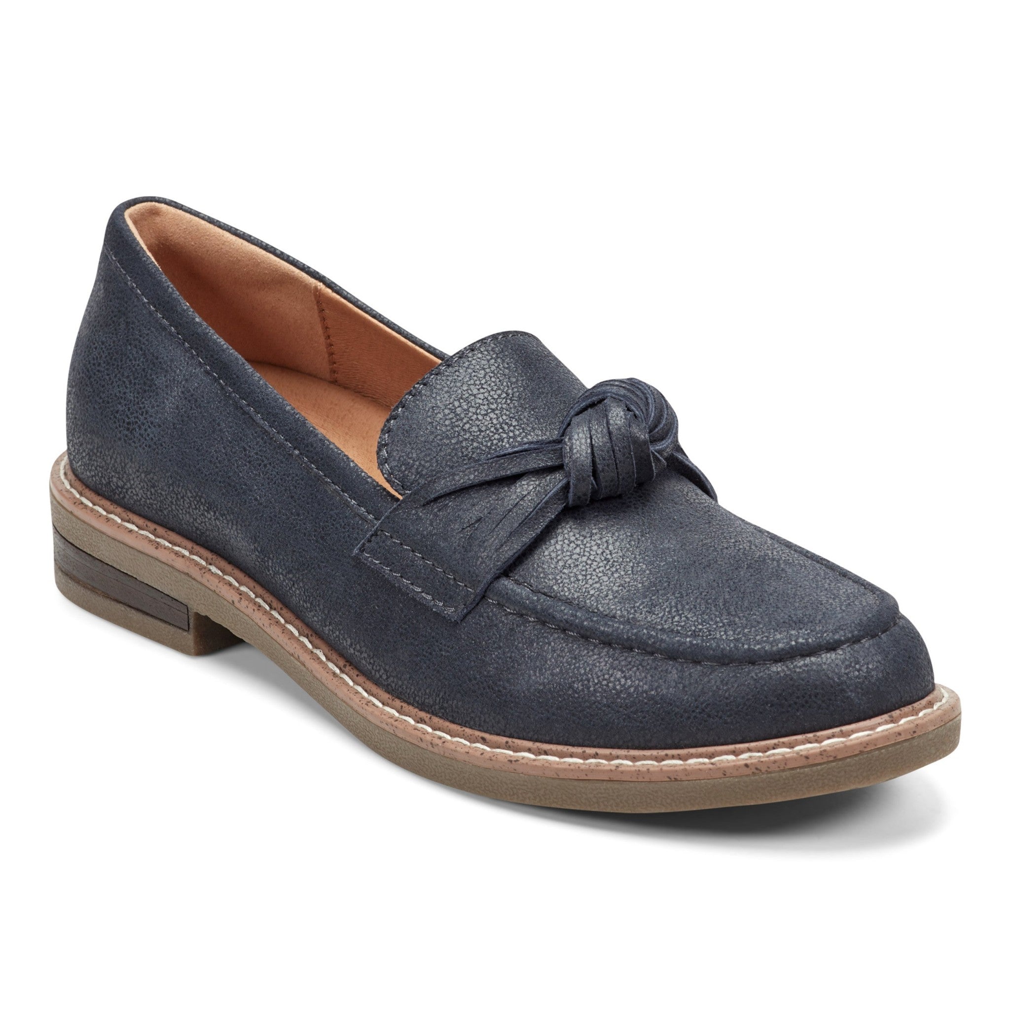 Earth Jayde Leather Knotted Casual - Cushioned Arch Support Women's Mules & Loafers - Dark Blue Leather - 2