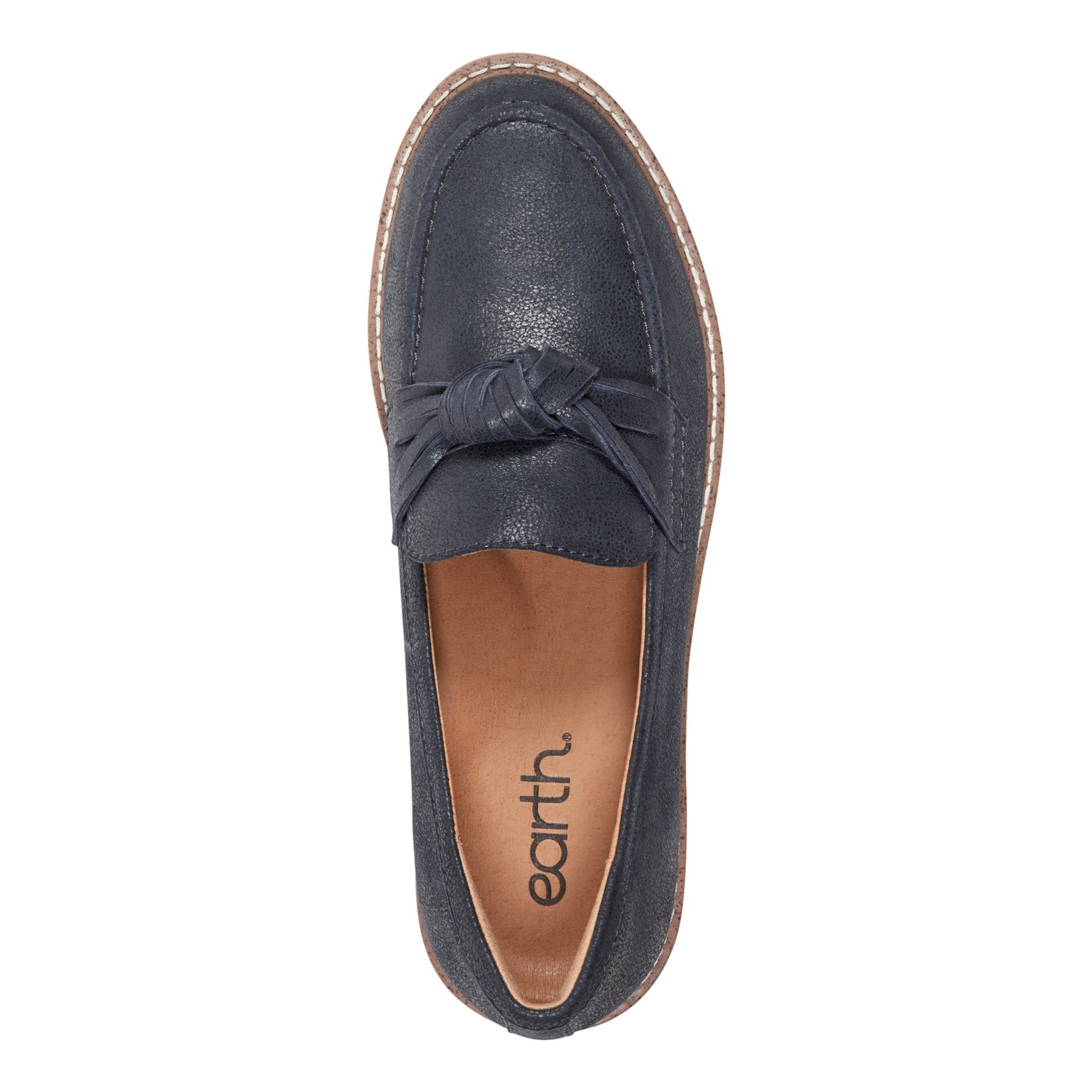 Earth Jayde Leather Knotted Casual - Cushioned Arch Support Women's Mules & Loafers - Dark Blue Leather - 5