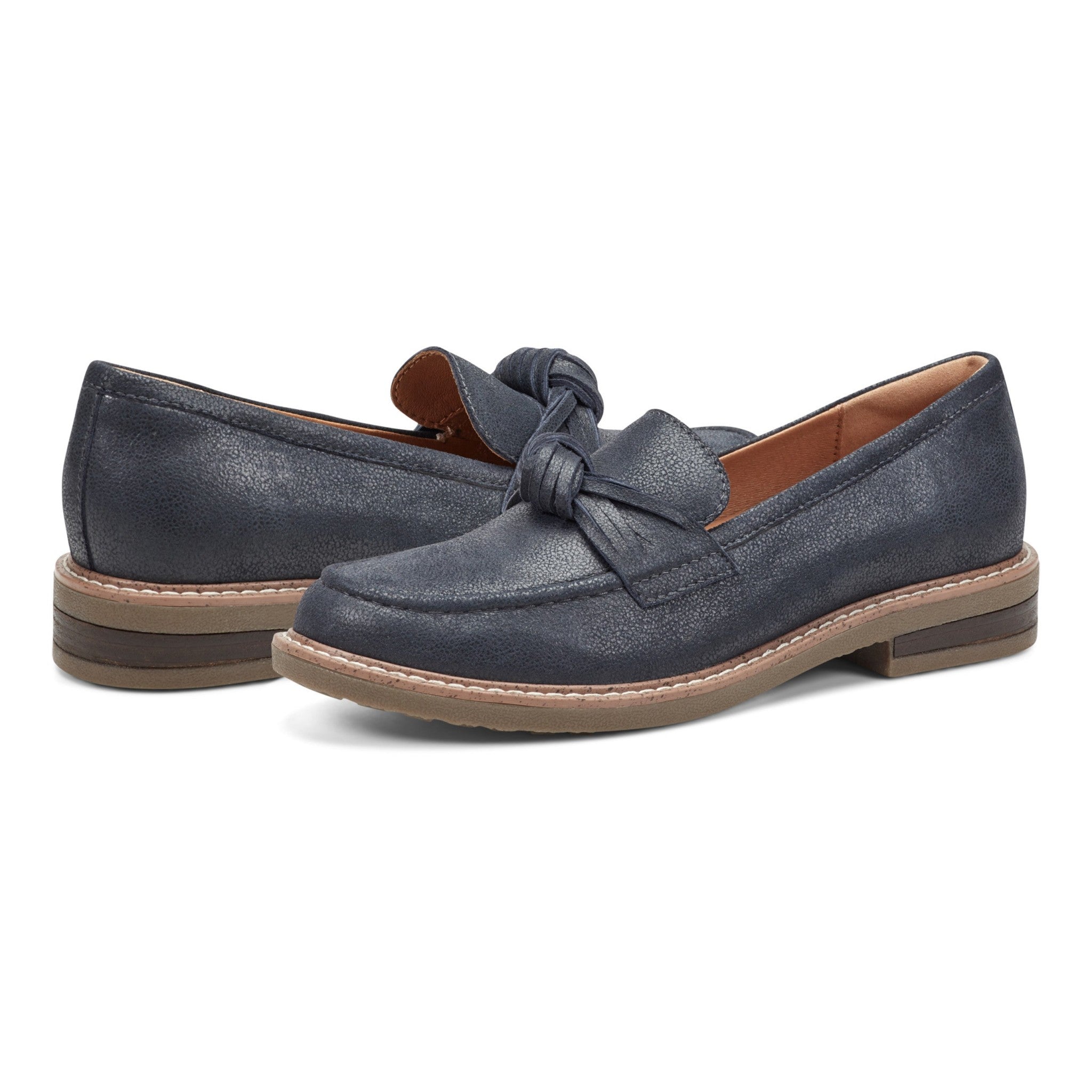 Earth Jayde Leather Knotted Casual - Cushioned Arch Support Women's Mules & Loafers - Dark Blue Leather - 7