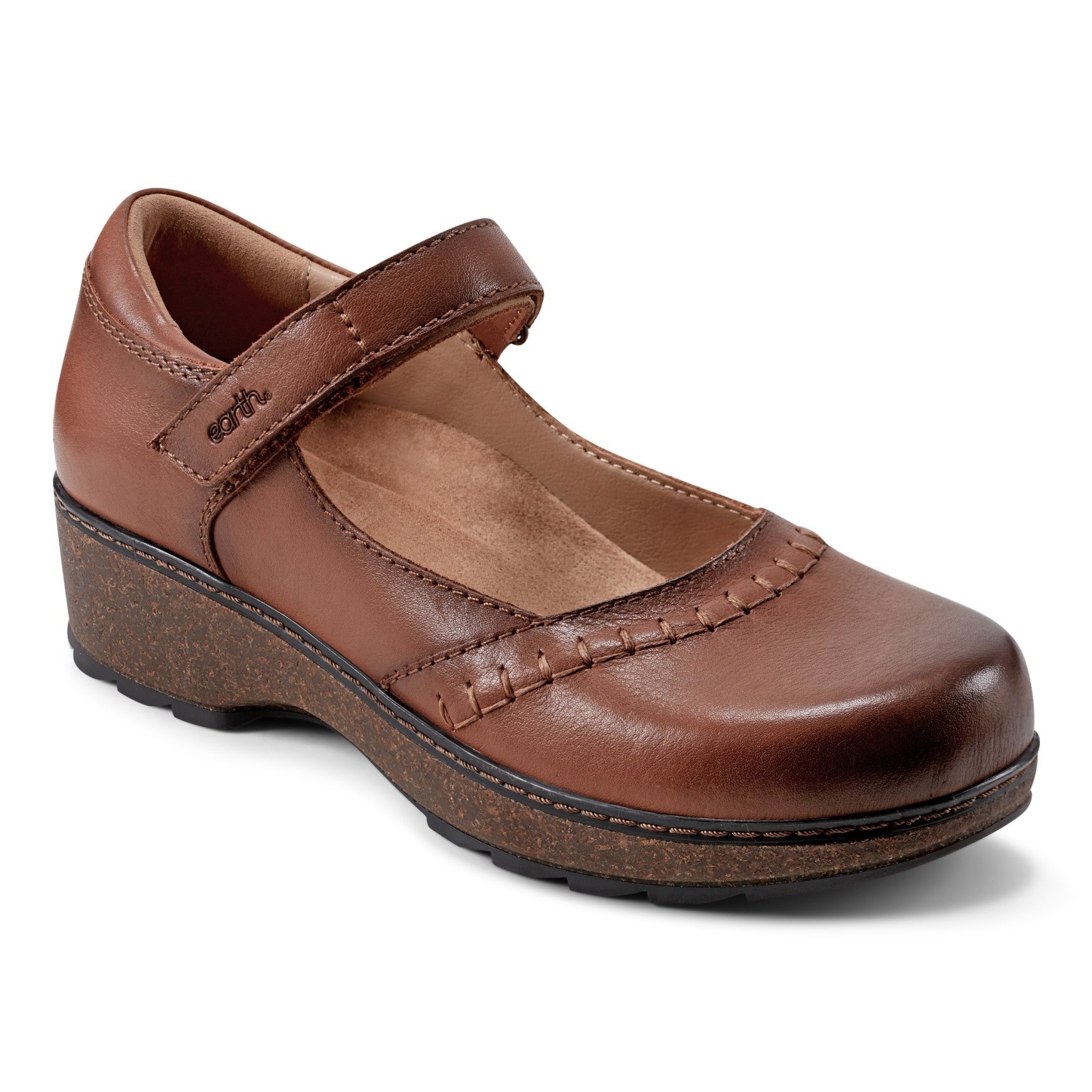 Earth Kalece Leather Mary Jane Casual Cushioned Arch Support Women's Mules & Loafers - Medium Brown Leather - 2