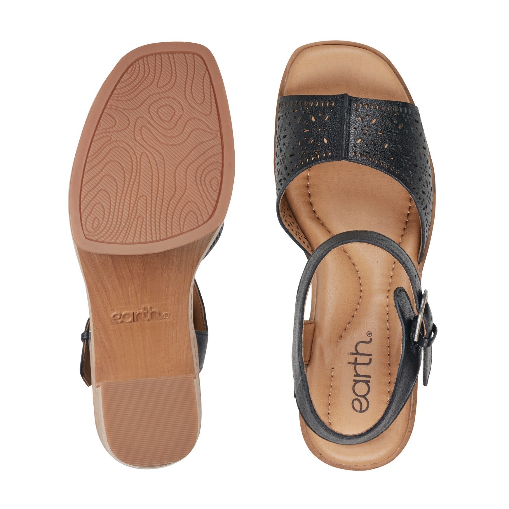 Earth Quinty Cushioned Arch Support Heeled Dress Sandal Women's Heeled Dress Sandal - Black Leather - 5