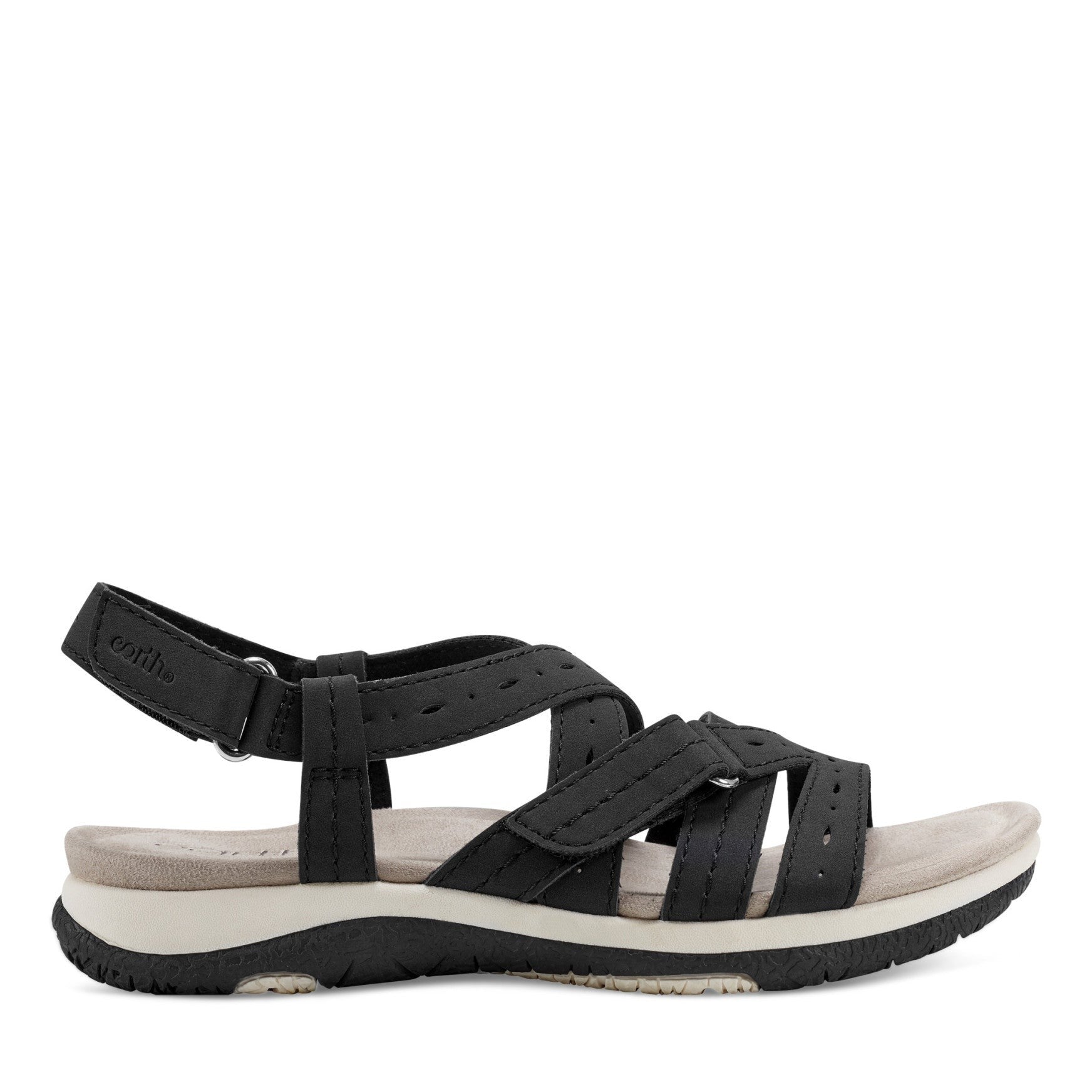 Earth Samsin Round Toe Strappy Casual Flat Sandal - Cushioned Arch Support Women's Casual Flat Sandal