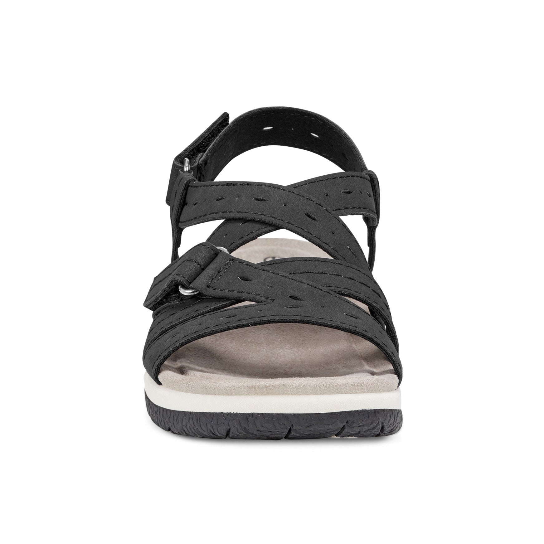 Earth Samsin Round Toe Strappy Casual Flat Sandal - Cushioned Arch Support Women's Casual Flat Sandal - Black - 3