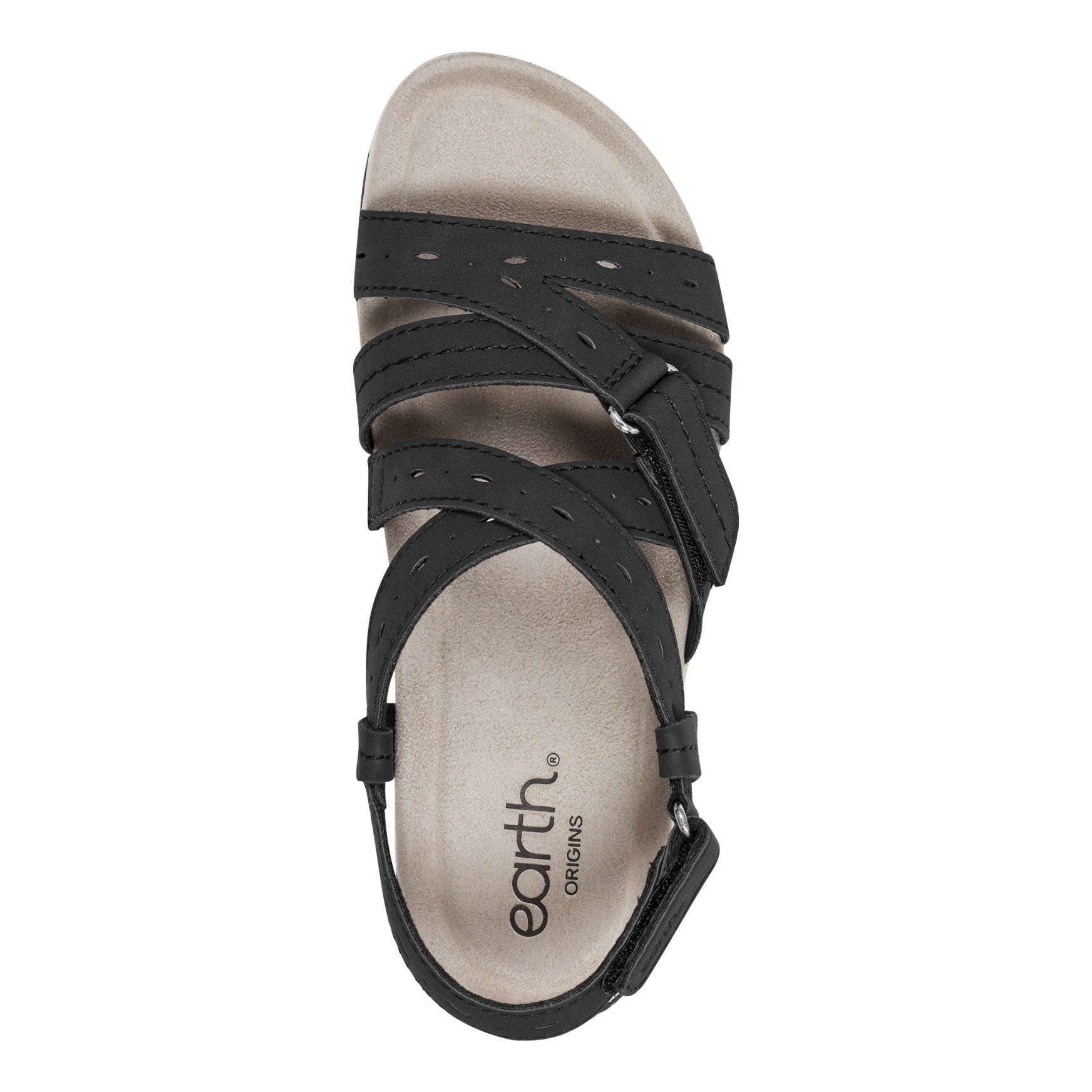 Earth Samsin Round Toe Strappy Casual Flat Sandal - Cushioned Arch Support Women's Casual Flat Sandal - Black - 5