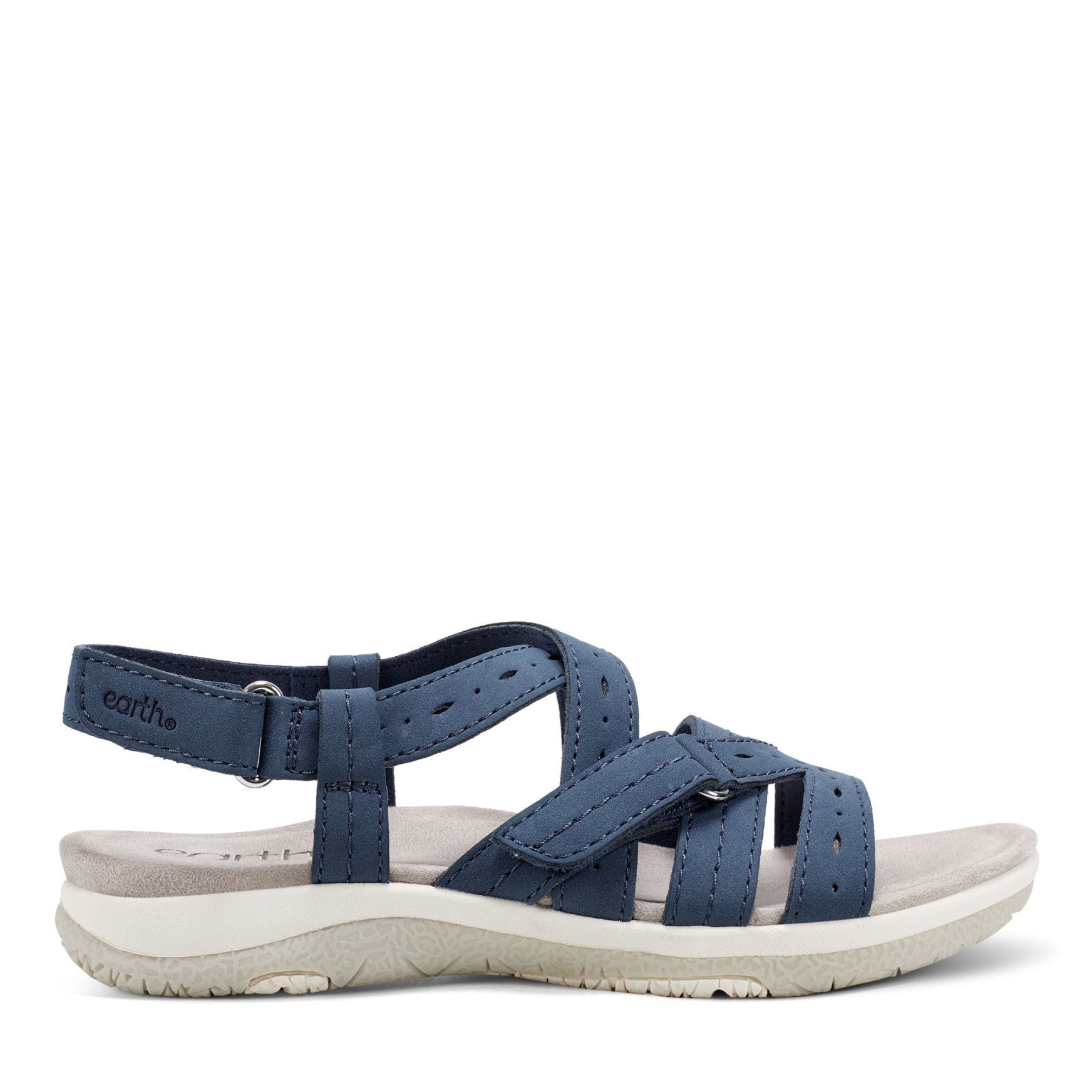 Earth Samsin Round Toe Strappy Casual Flat Sandal - Cushioned Arch Support Women's Casual Flat Sandal - Dark Blue - 1