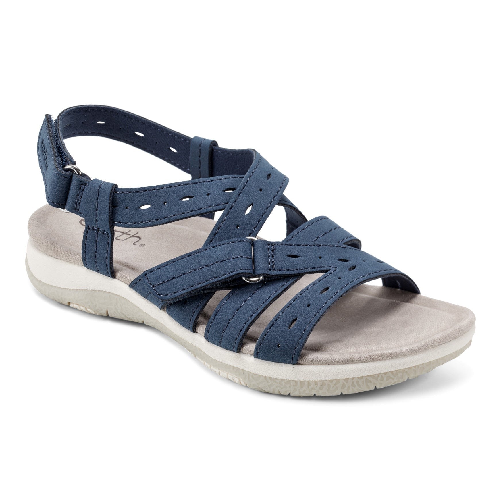 Earth Samsin Round Toe Strappy Casual Flat Sandal - Cushioned Arch Support Women's Casual Flat Sandal - Dark Blue - 2
