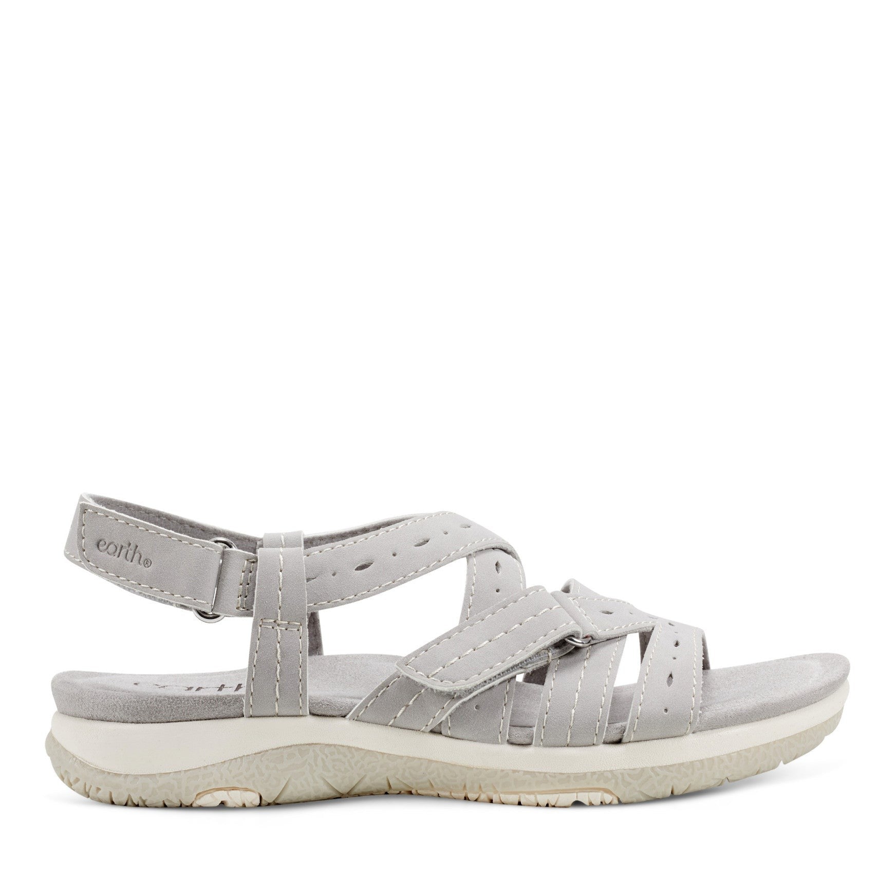 Earth Samsin Round Toe Strappy Casual Flat Sandal - Cushioned Arch Support Women's Casual Flat Sandal - Light Gray - 1