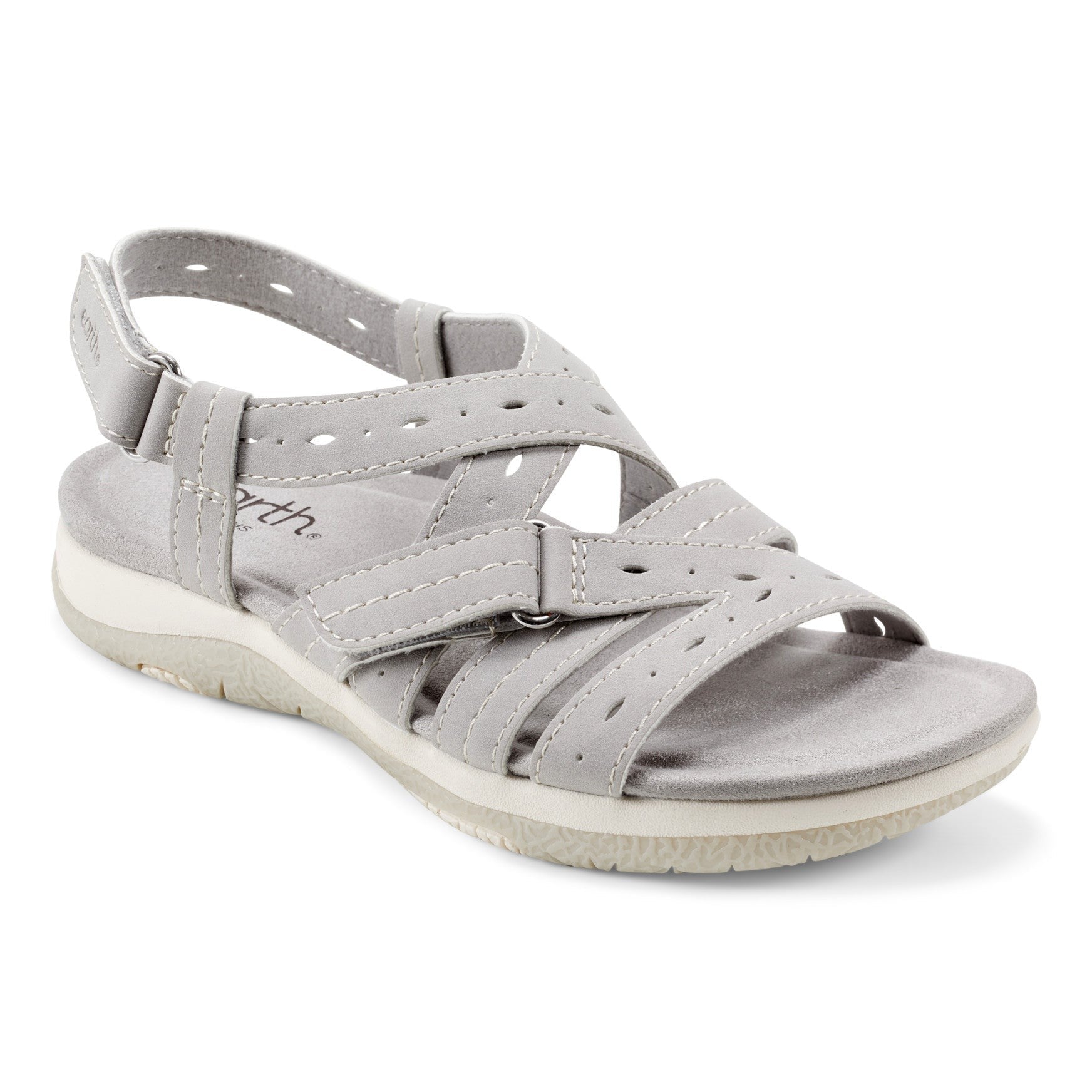 Earth Samsin Round Toe Strappy Casual Flat Sandal - Cushioned Arch Support Women's Casual Flat Sandal - Light Gray - 2