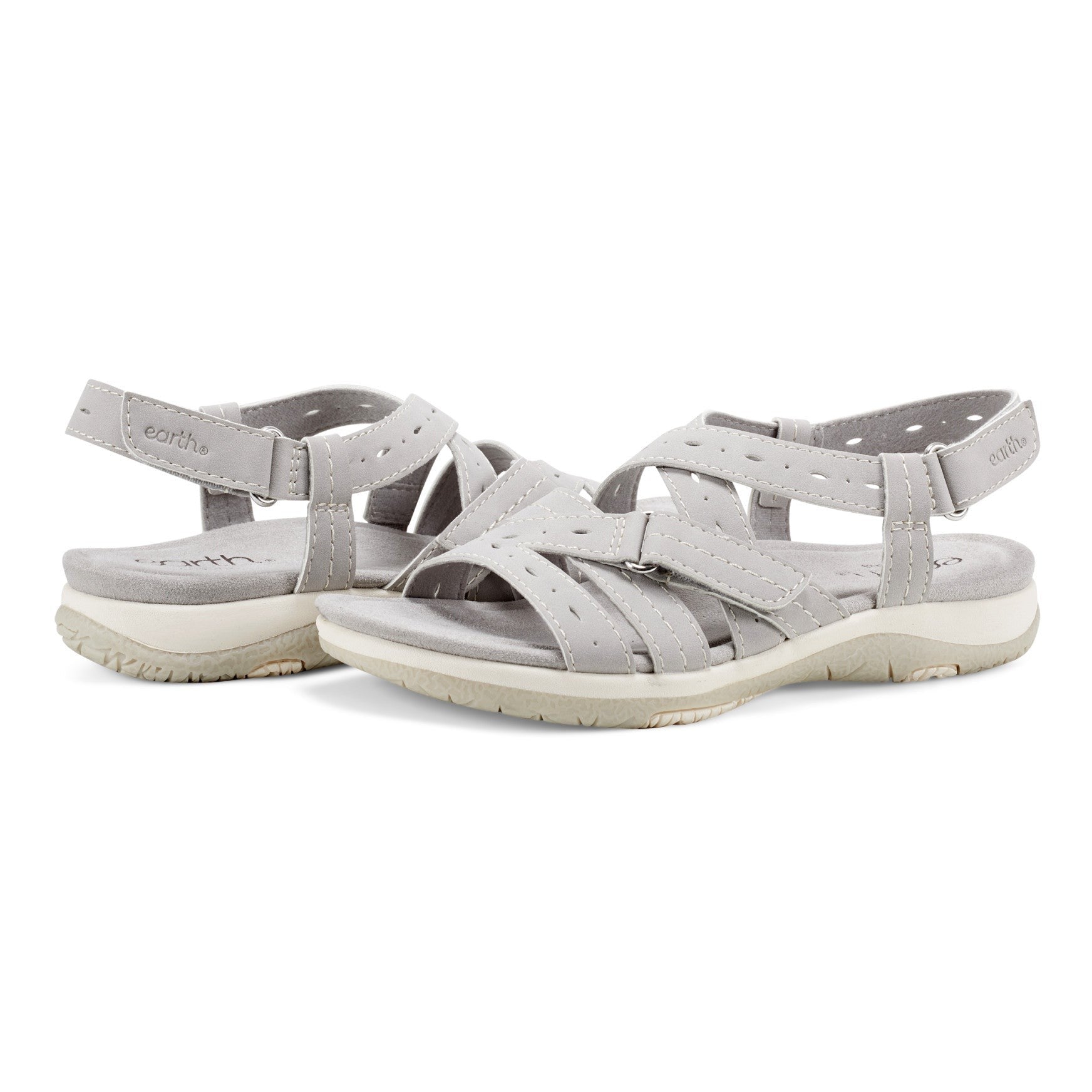 Earth Samsin Round Toe Strappy Casual Flat Sandal - Cushioned Arch Support Women's Casual Flat Sandal - Light Gray - 7