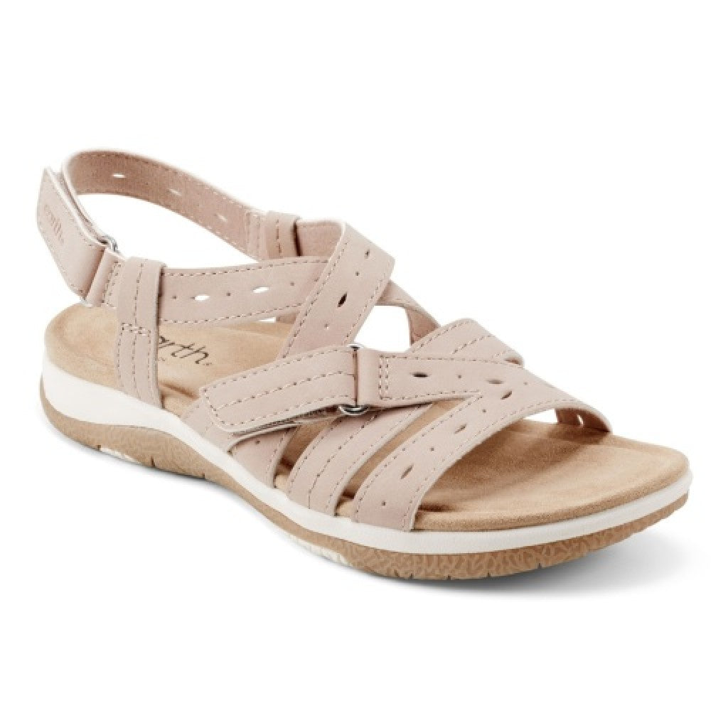 Earth Samsin Round Toe Strappy Casual Flat Sandal - Cushioned Arch Support Women's Casual Flat Sandal - Light Pink - 1