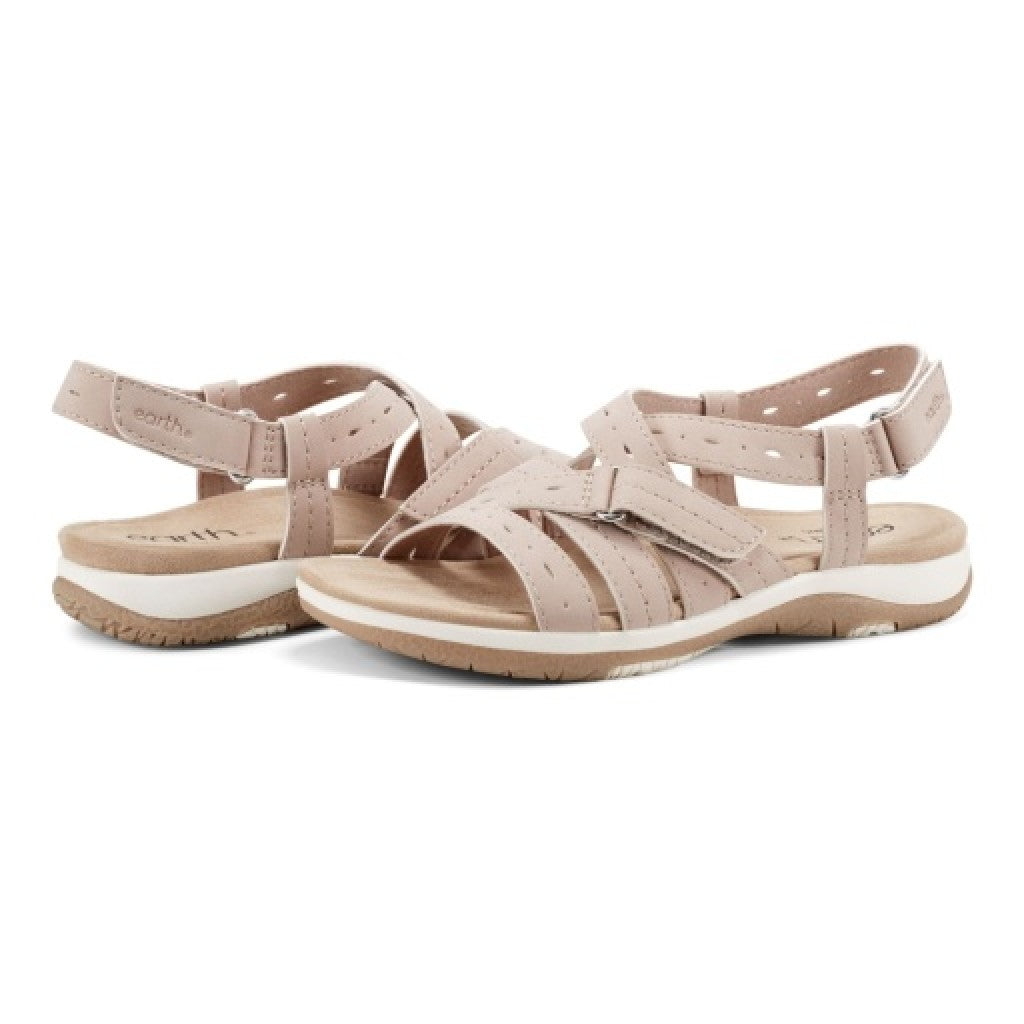Earth Samsin Round Toe Strappy Casual Flat Sandal - Cushioned Arch Support Women's Casual Flat Sandal - Light Pink - 7