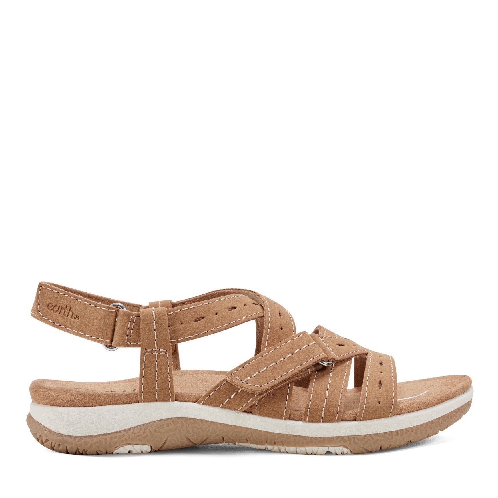 Earth Samsin Round Toe Strappy Casual Flat Sandal - Cushioned Arch Support Women's Casual Flat Sandal - Medium Natural - 1